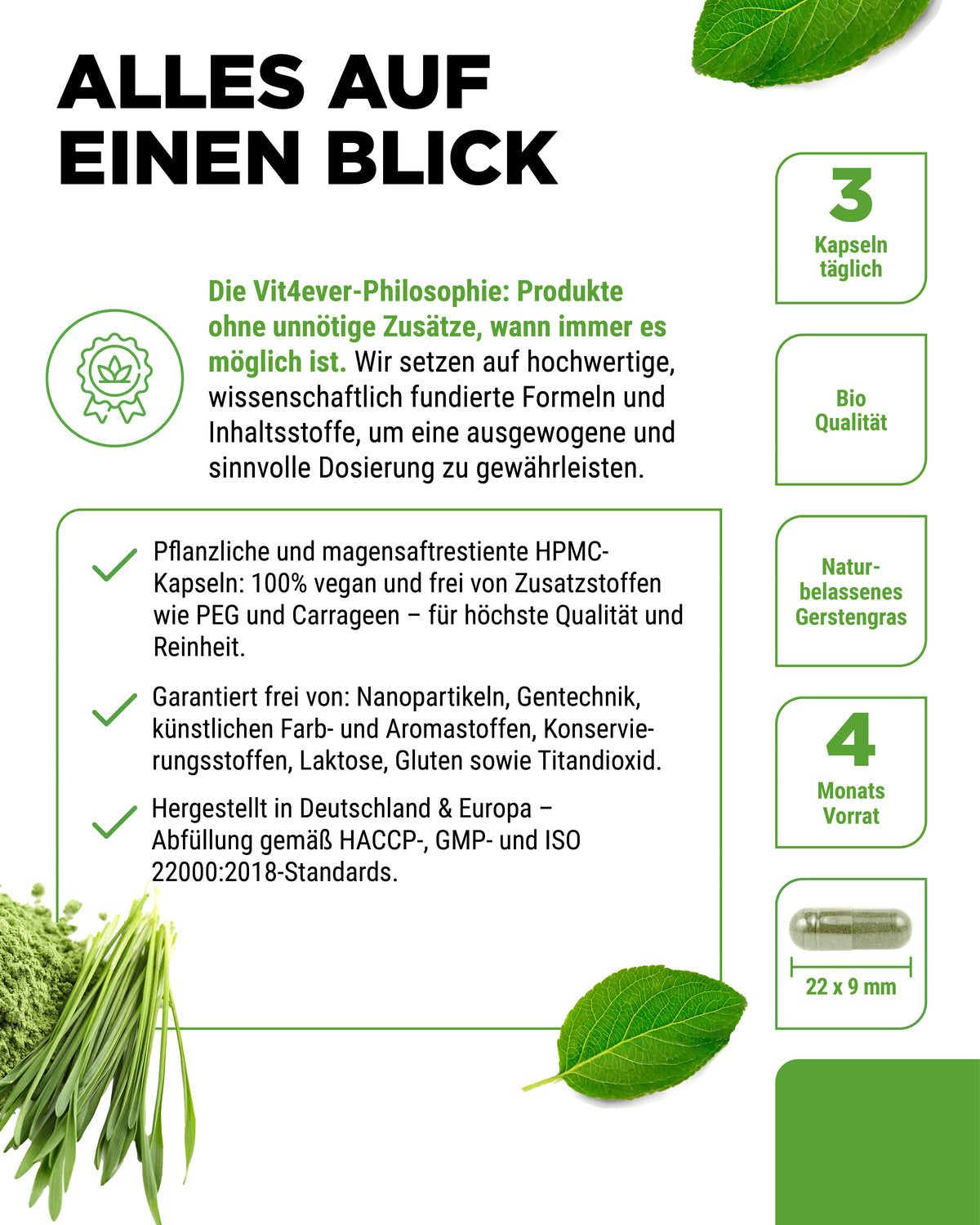 Hierba de cebada ecológica - 365 cápsulas veganas