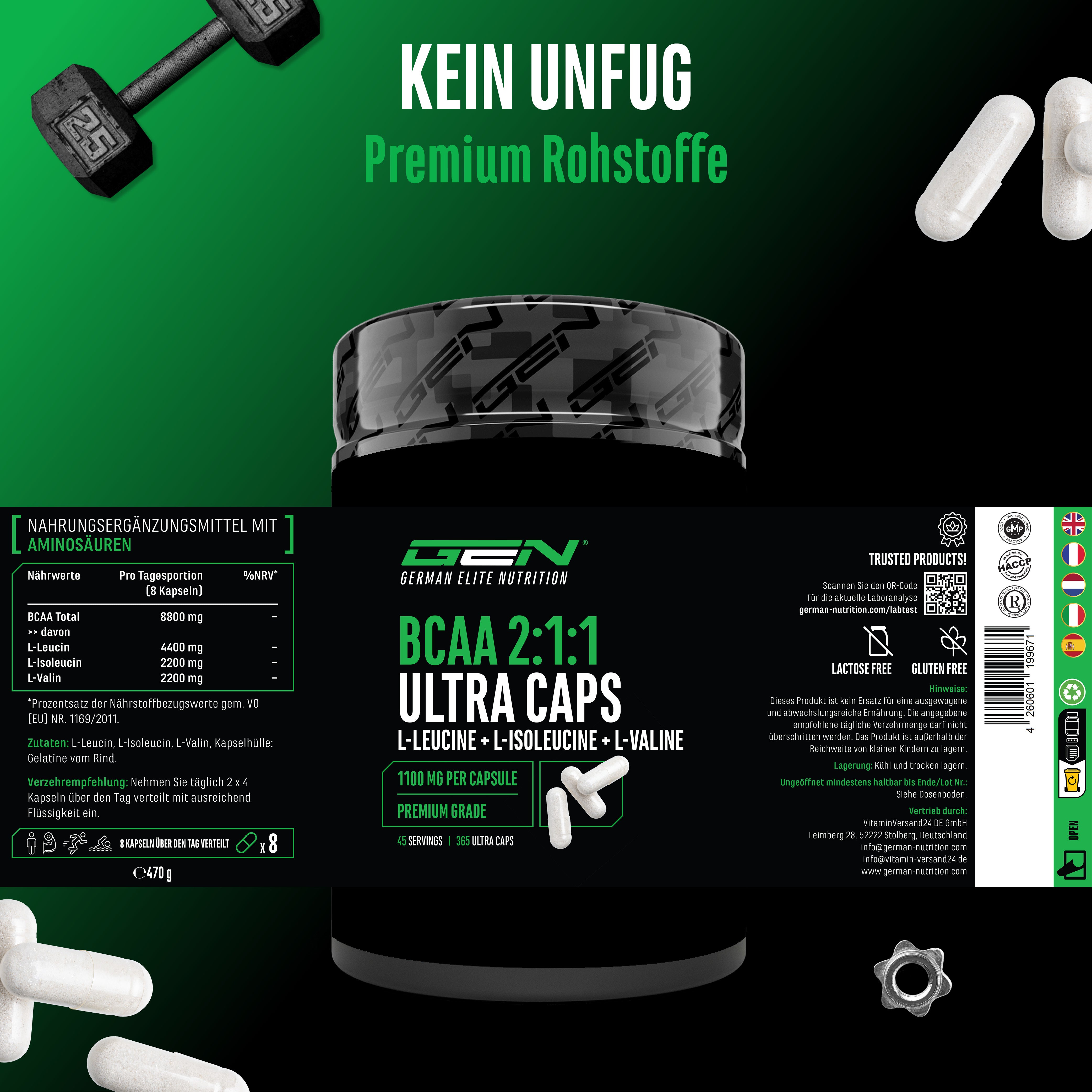 BCAA 2:1:1, 365 Capsules