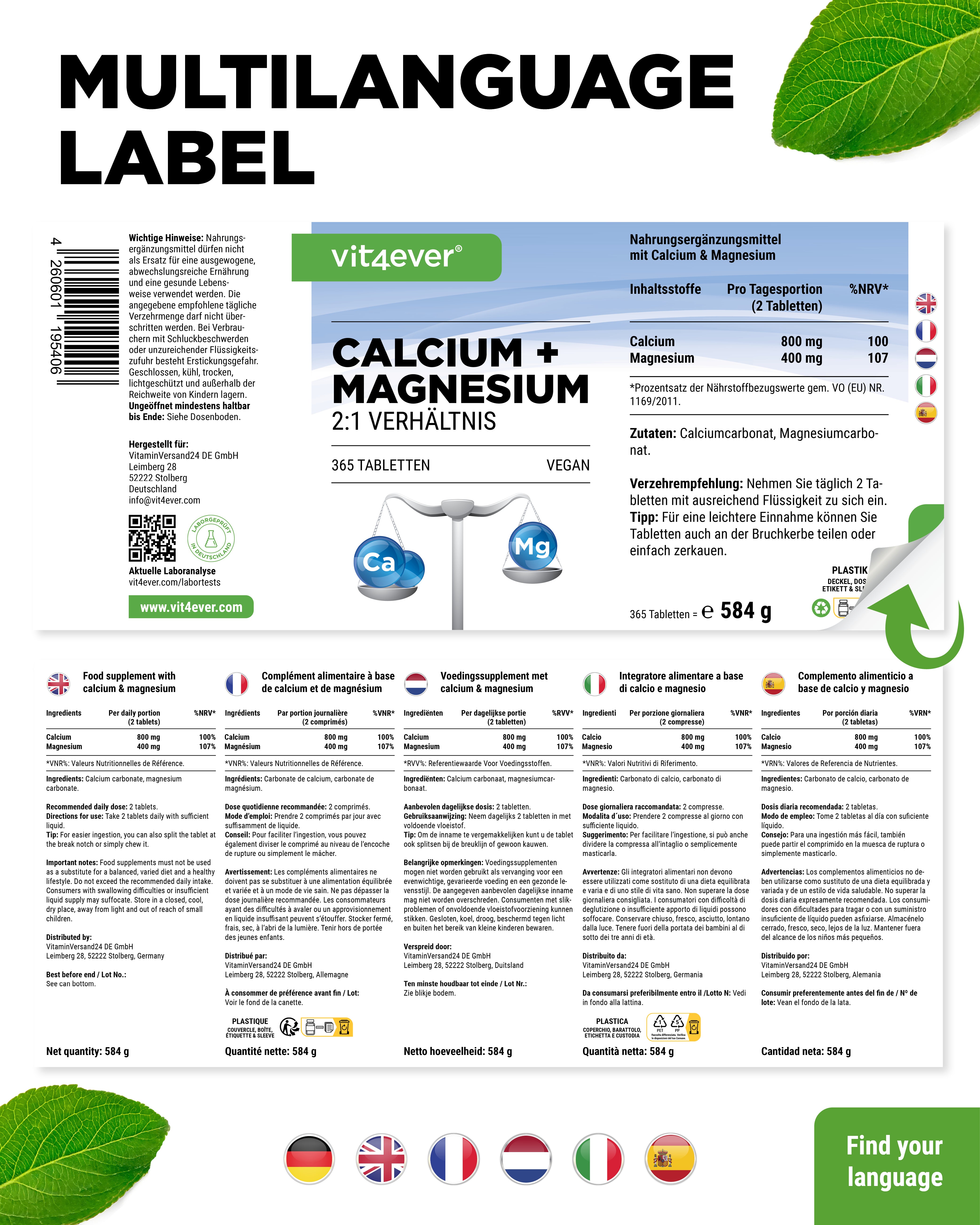 Calcium + Magnesium - 2:1 Verhältnis