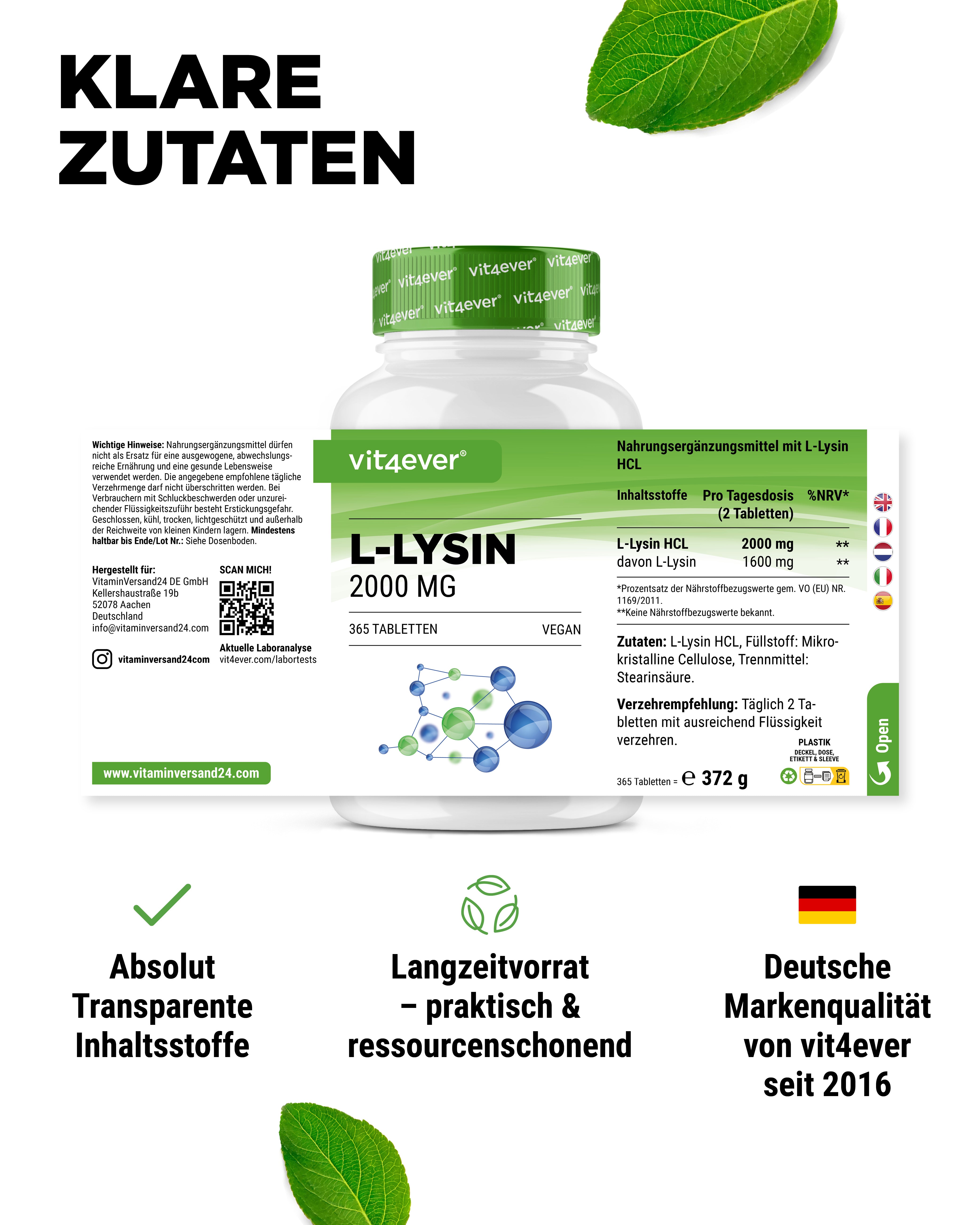 L-Lysine 1000 mg hautement dosée