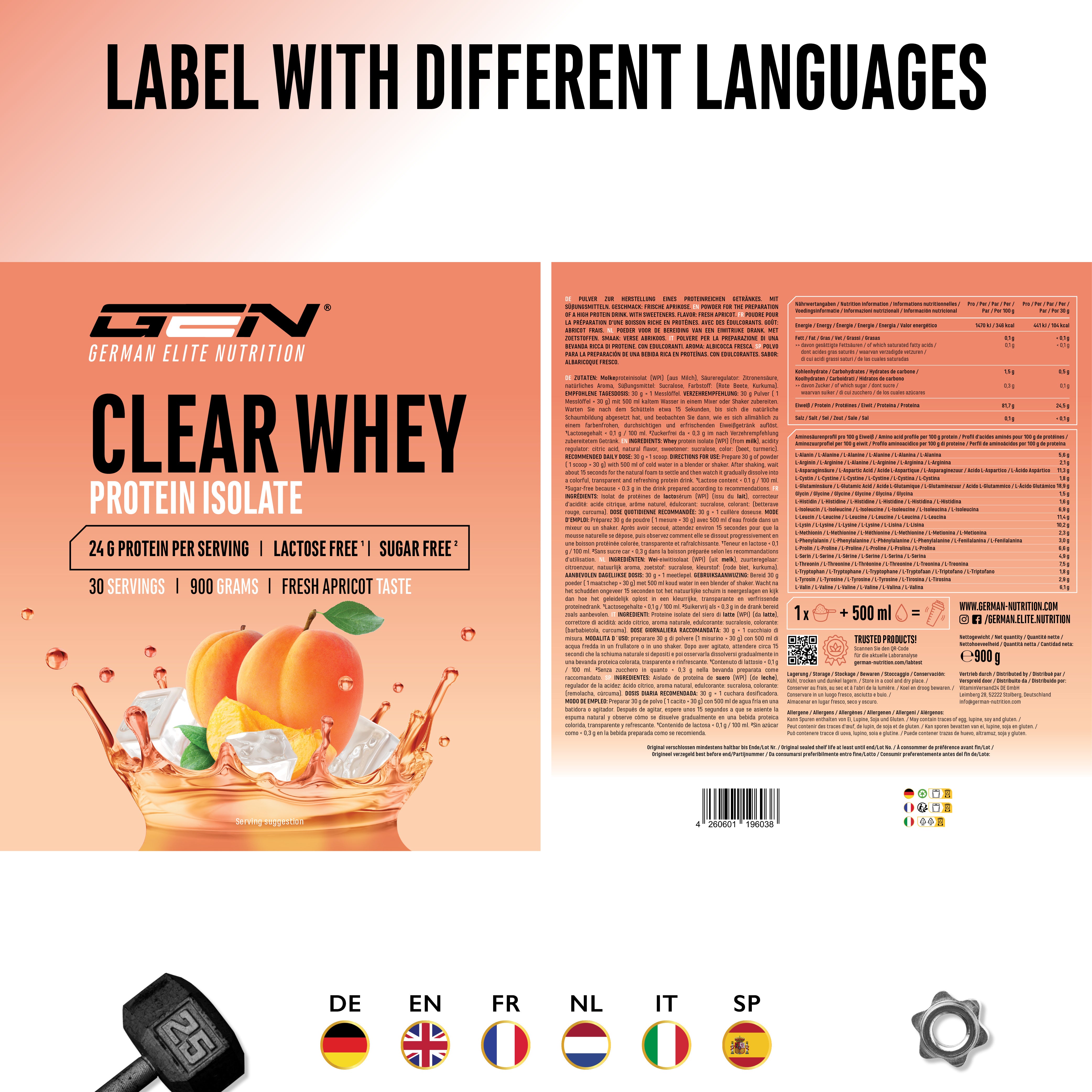 Clear Whey Protein - Fresh Apricot, 900 g