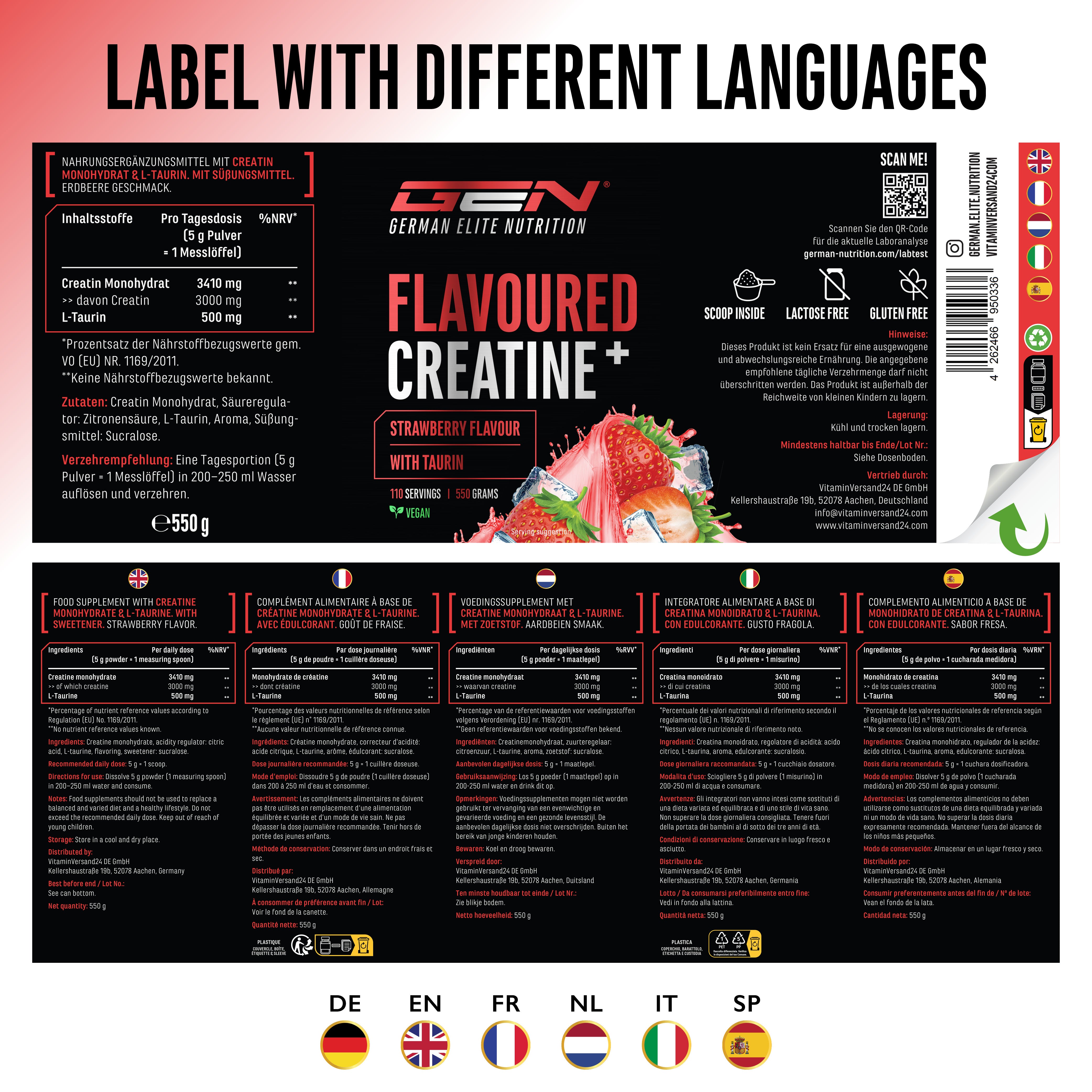 Creatin - Erdbeere, 550 g