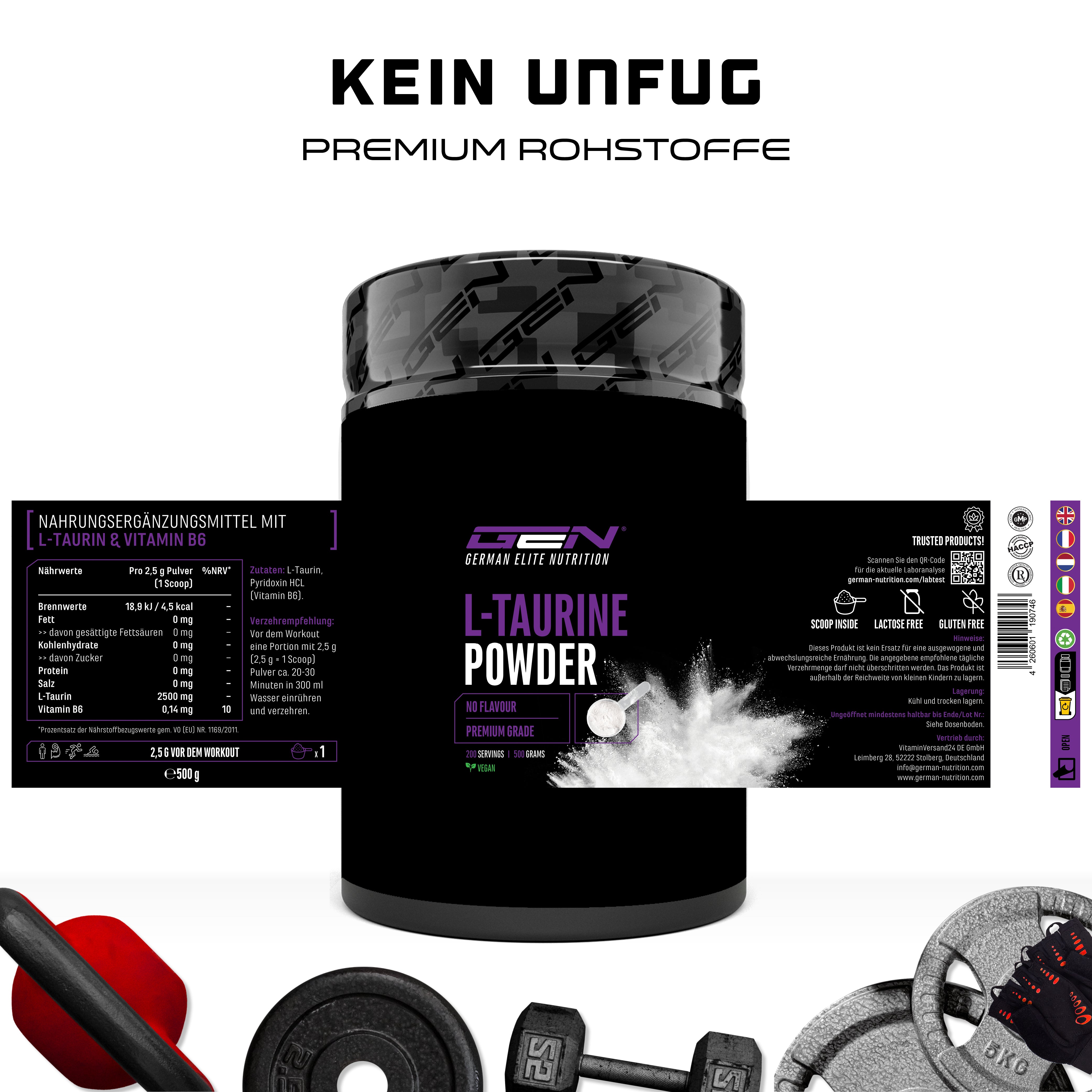 GEN Taurin, 500g Pulver