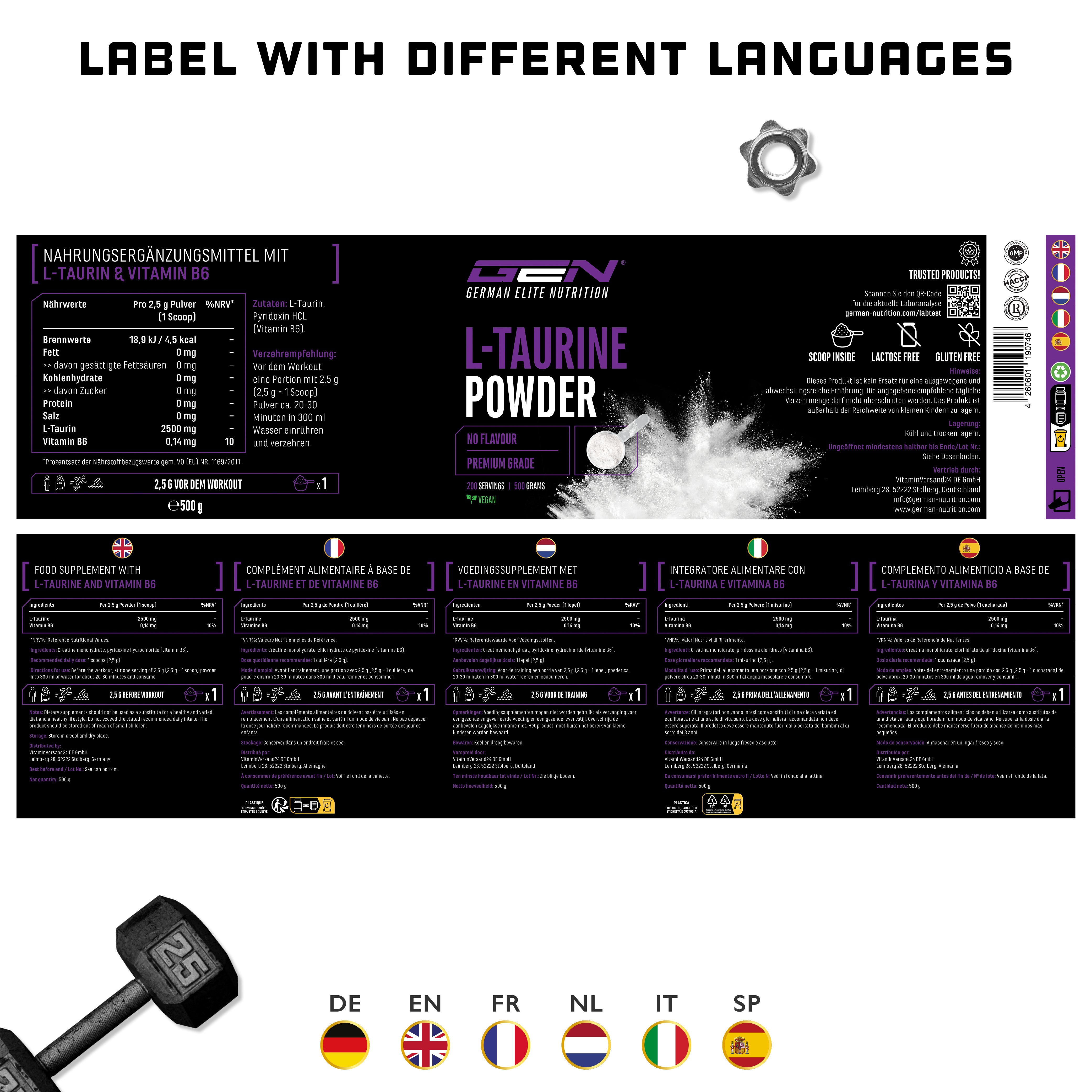 GEN Taurin, 500g Pulver