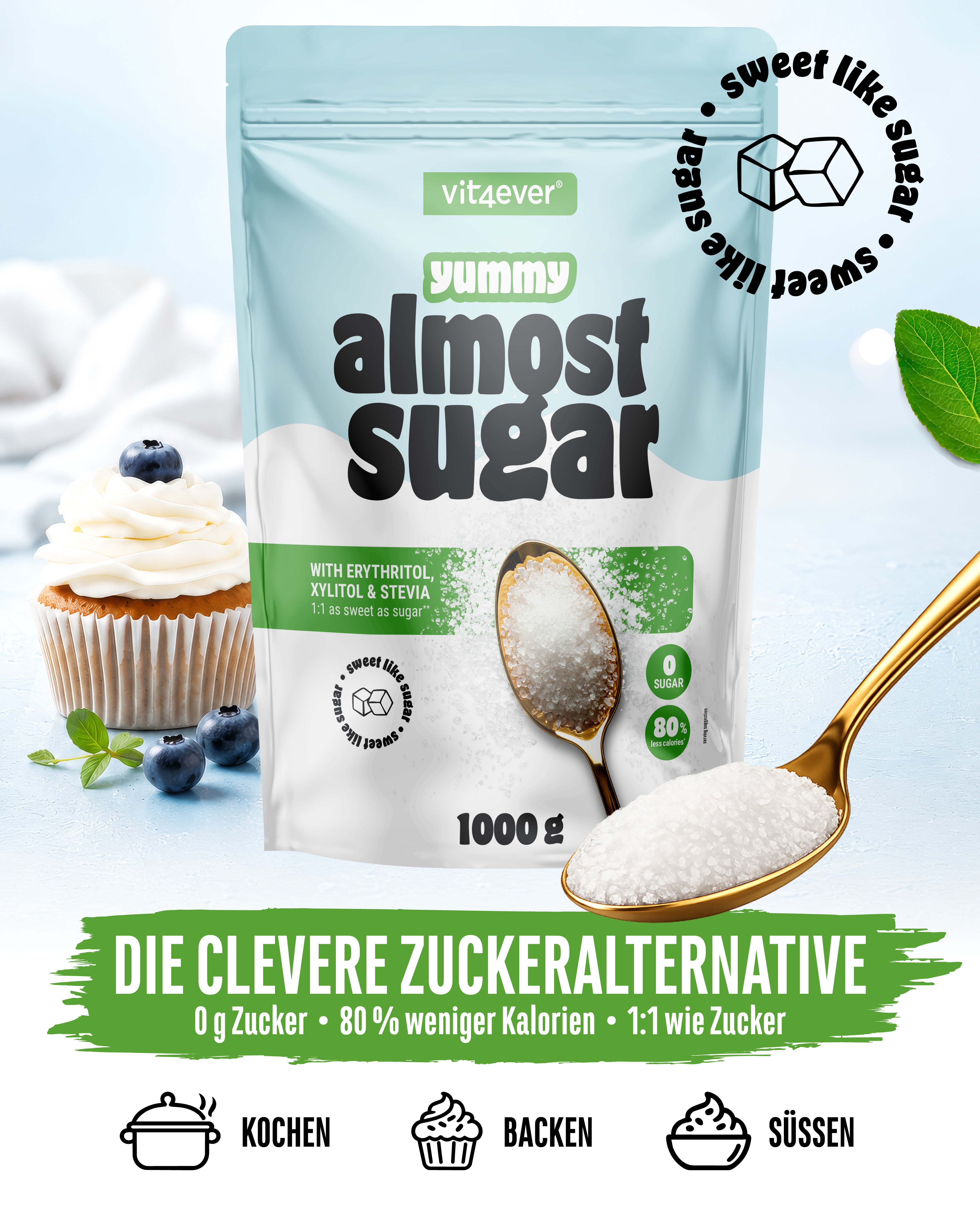 Almost Sugar - Erythrit, Xylit und Stevia