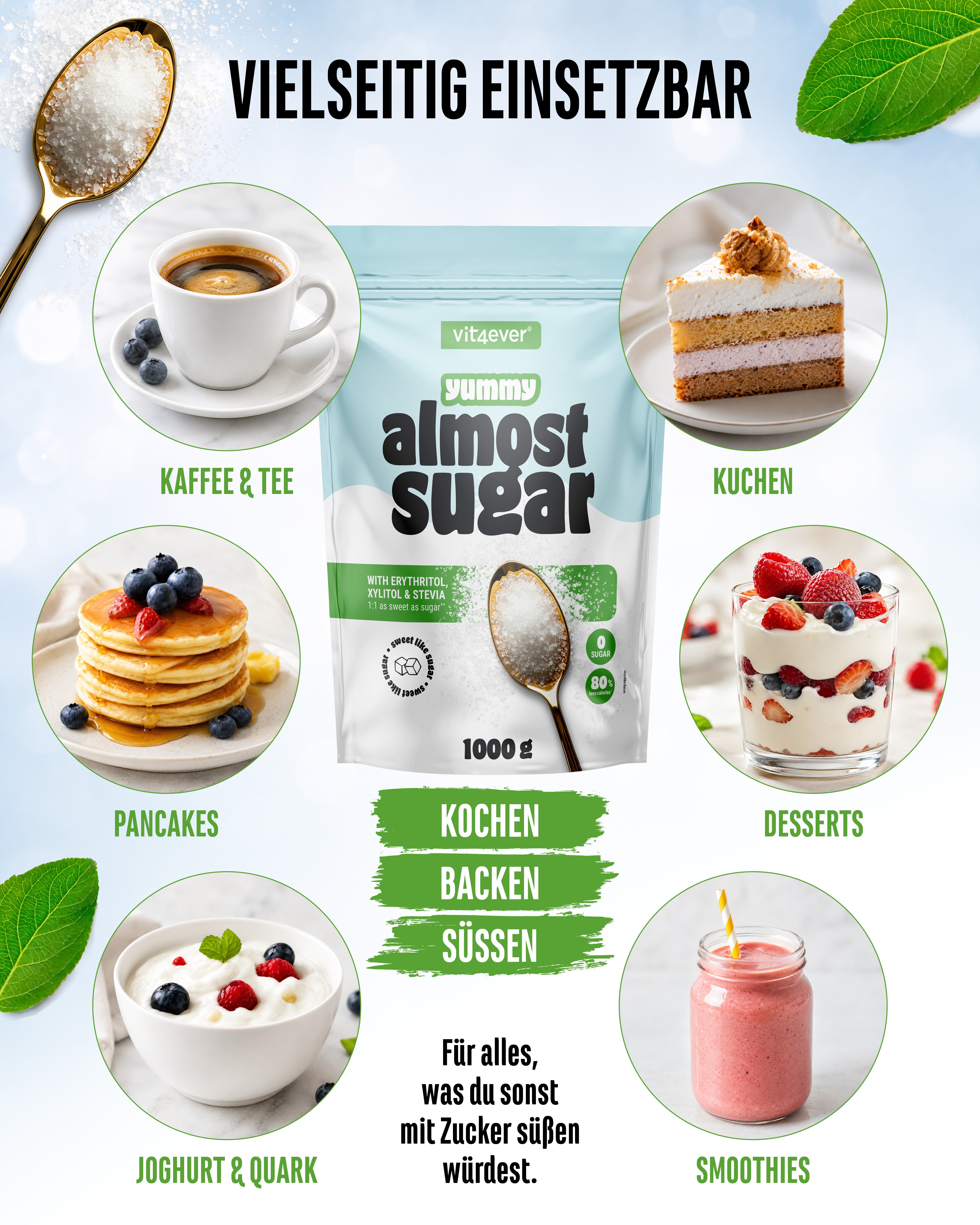 Almost Sugar - Erythrit, Xylit und Stevia