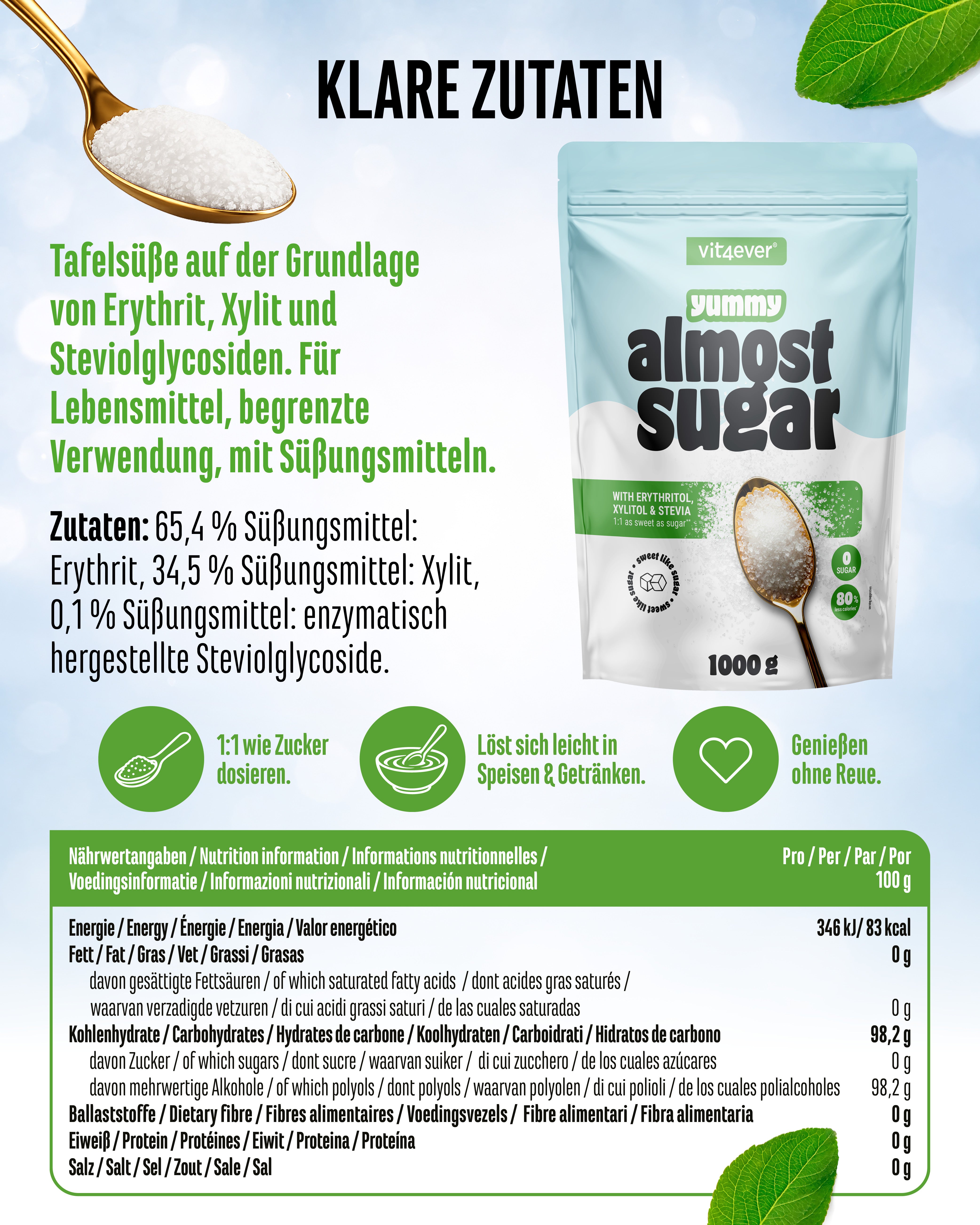 Almost Sugar - Erythrit, Xylit und Stevia