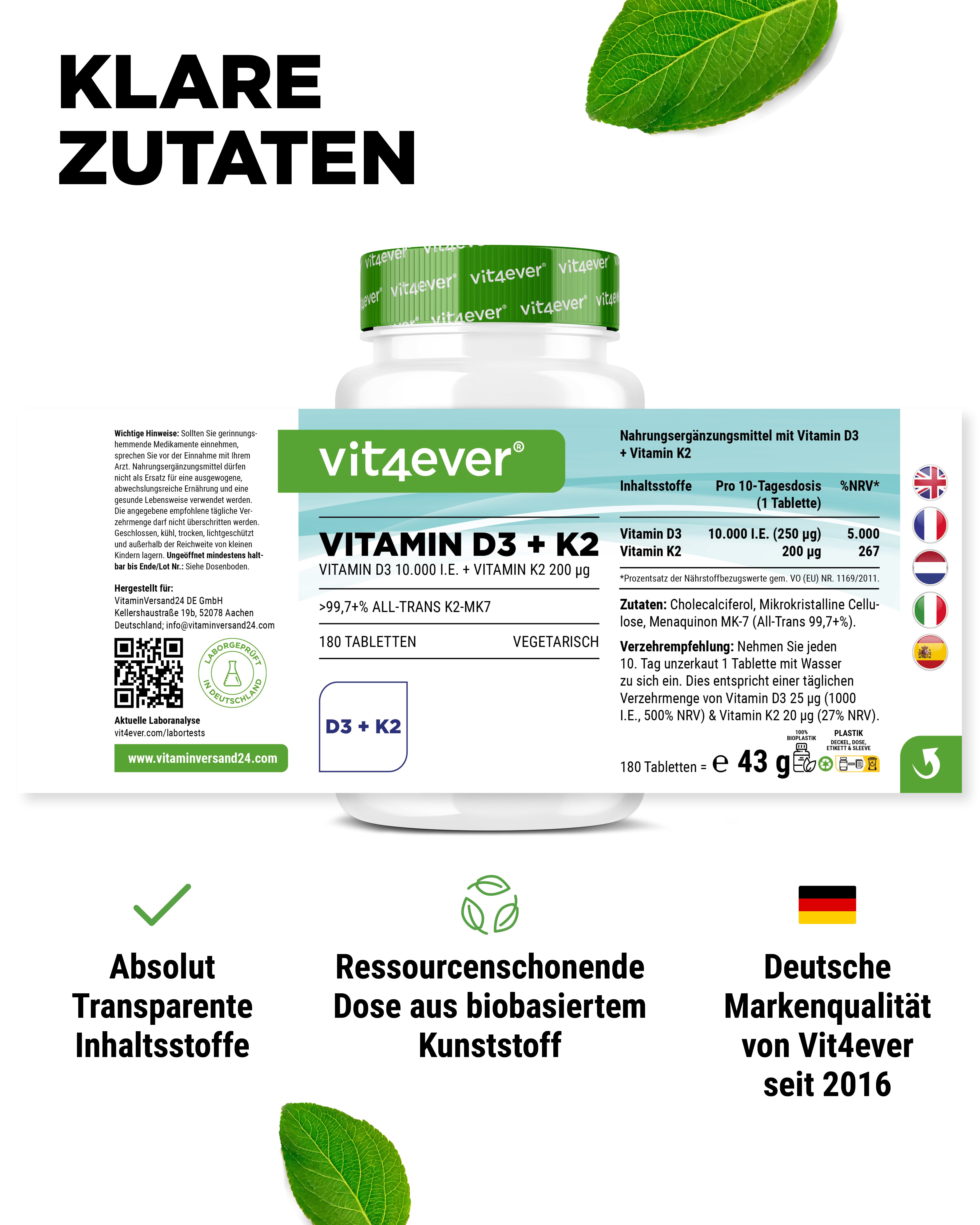 Vitamina D3 10.000 UI + Vitamina K2 200 mcg