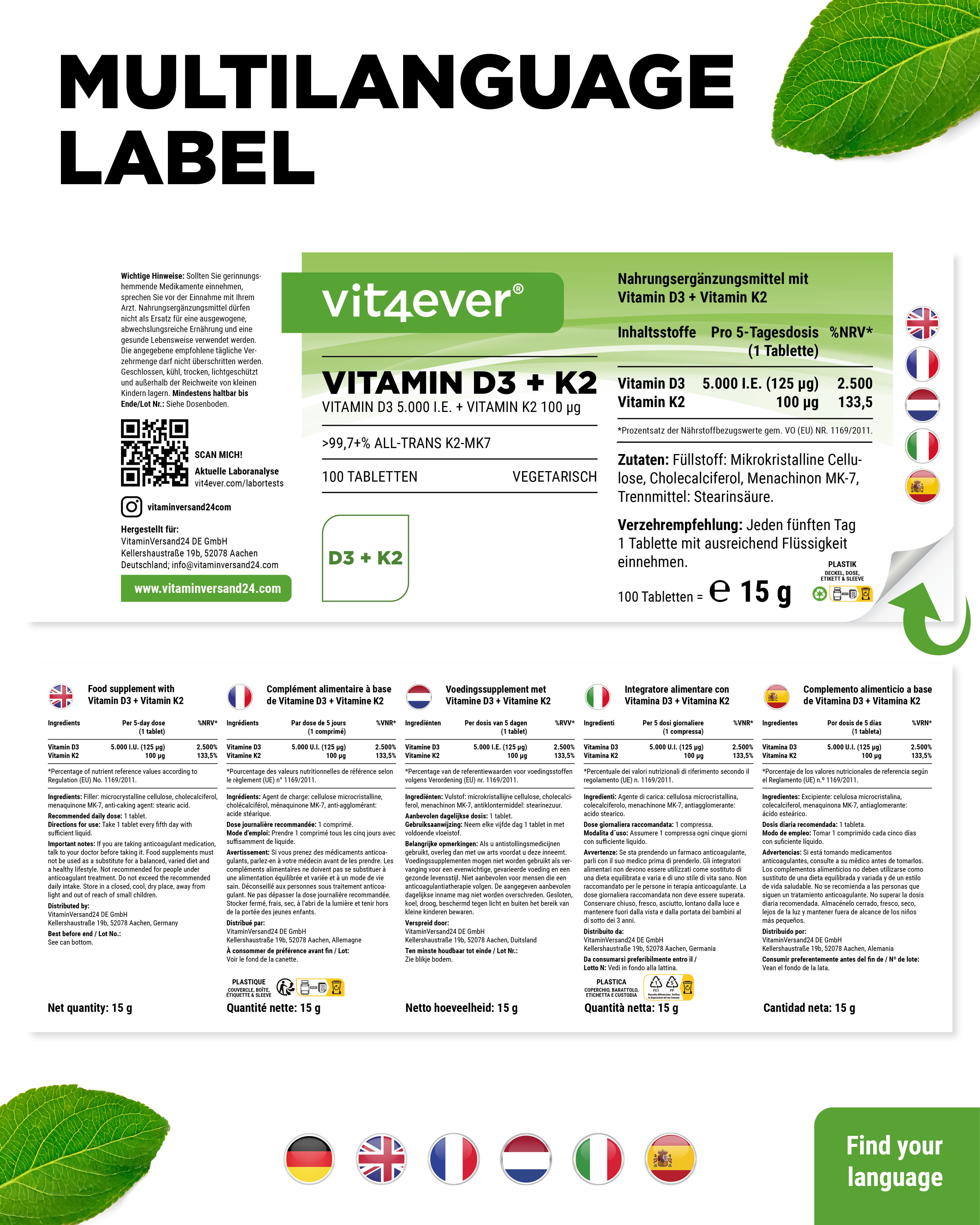 Vitamin D3 5.000 I.E. + Vitamin K2 100 mcg