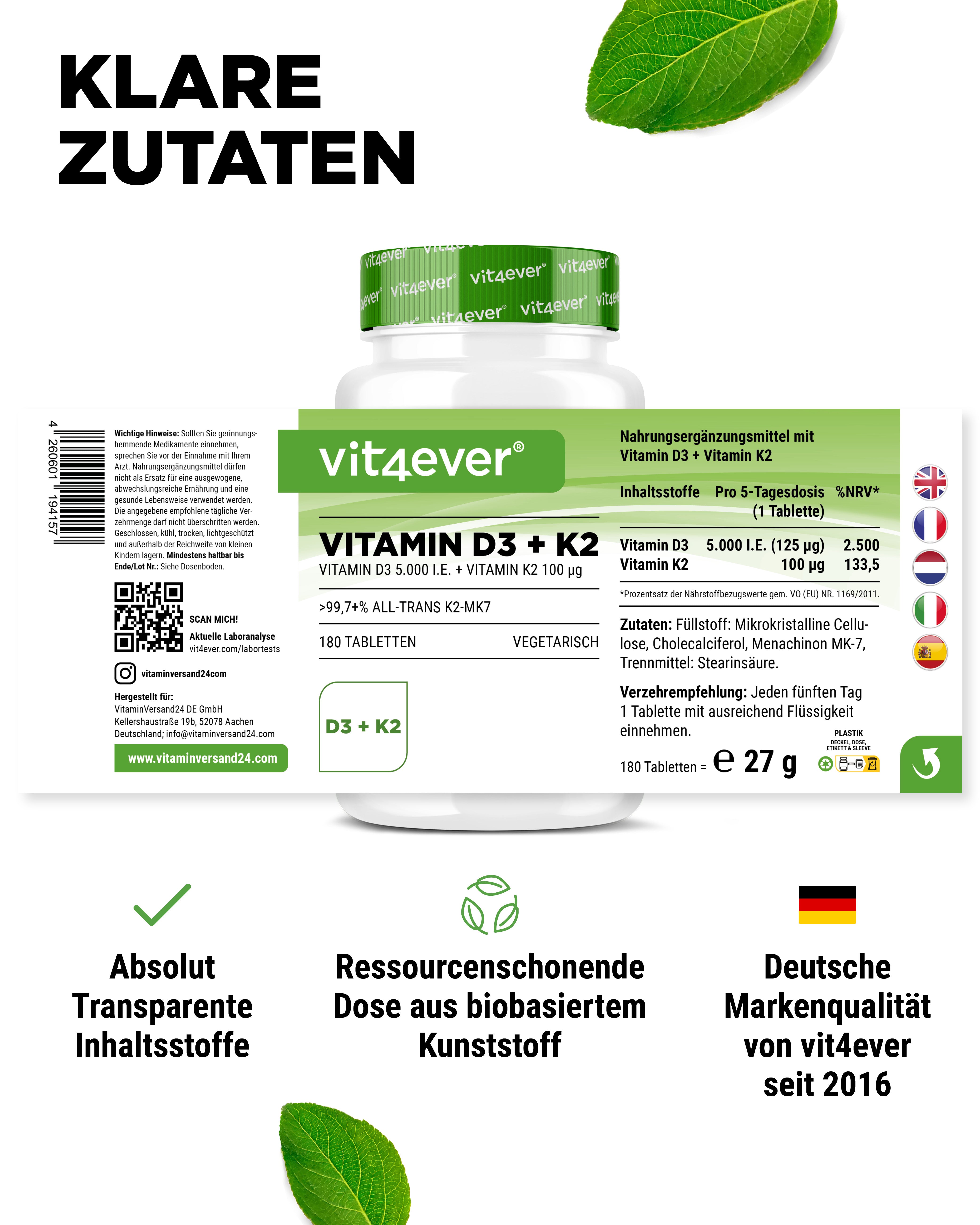 Vitamin D3 5.000 I.E. + Vitamin K2 100 mcg