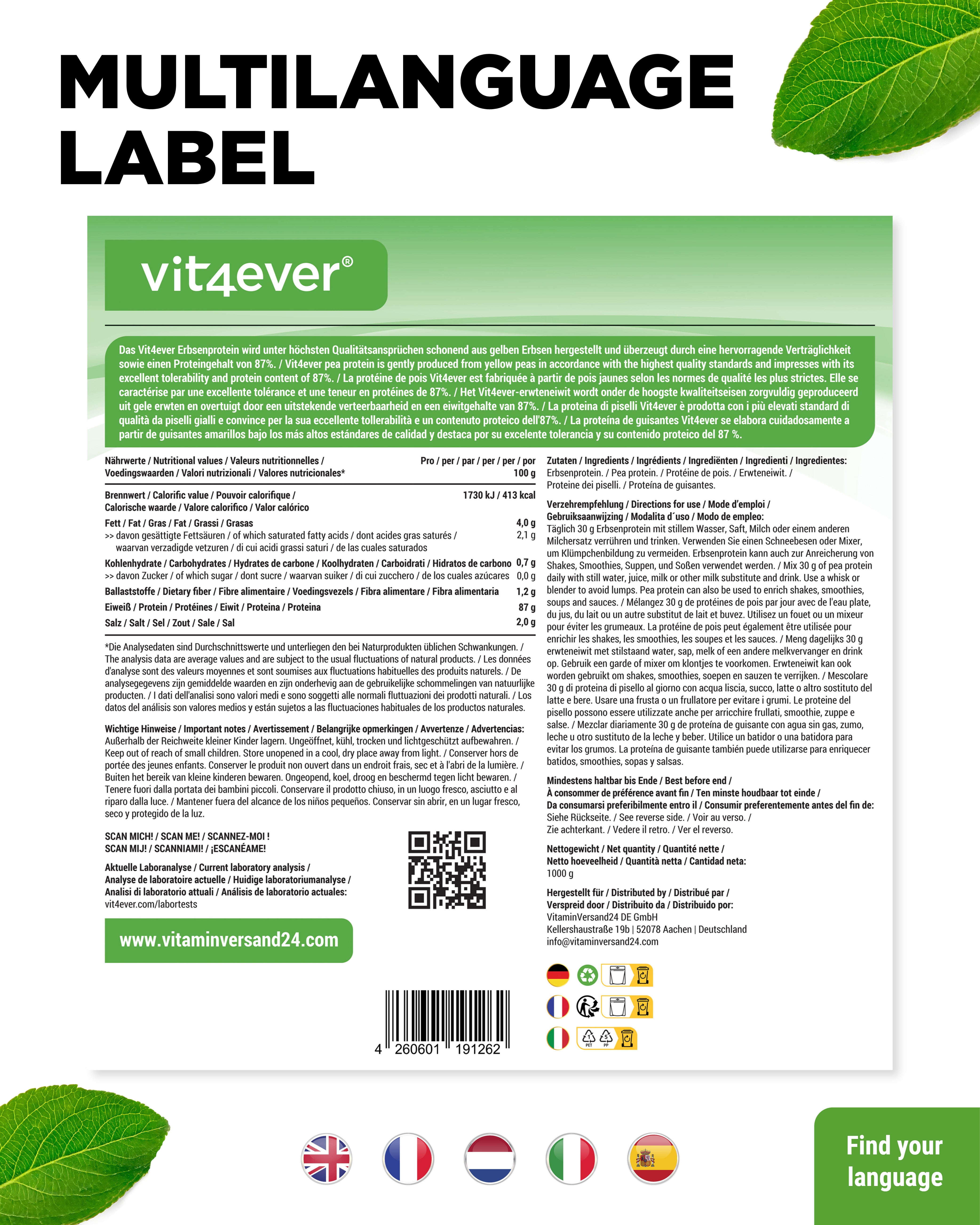 Erbsenprotein Pulver - 87% Proteingehalt