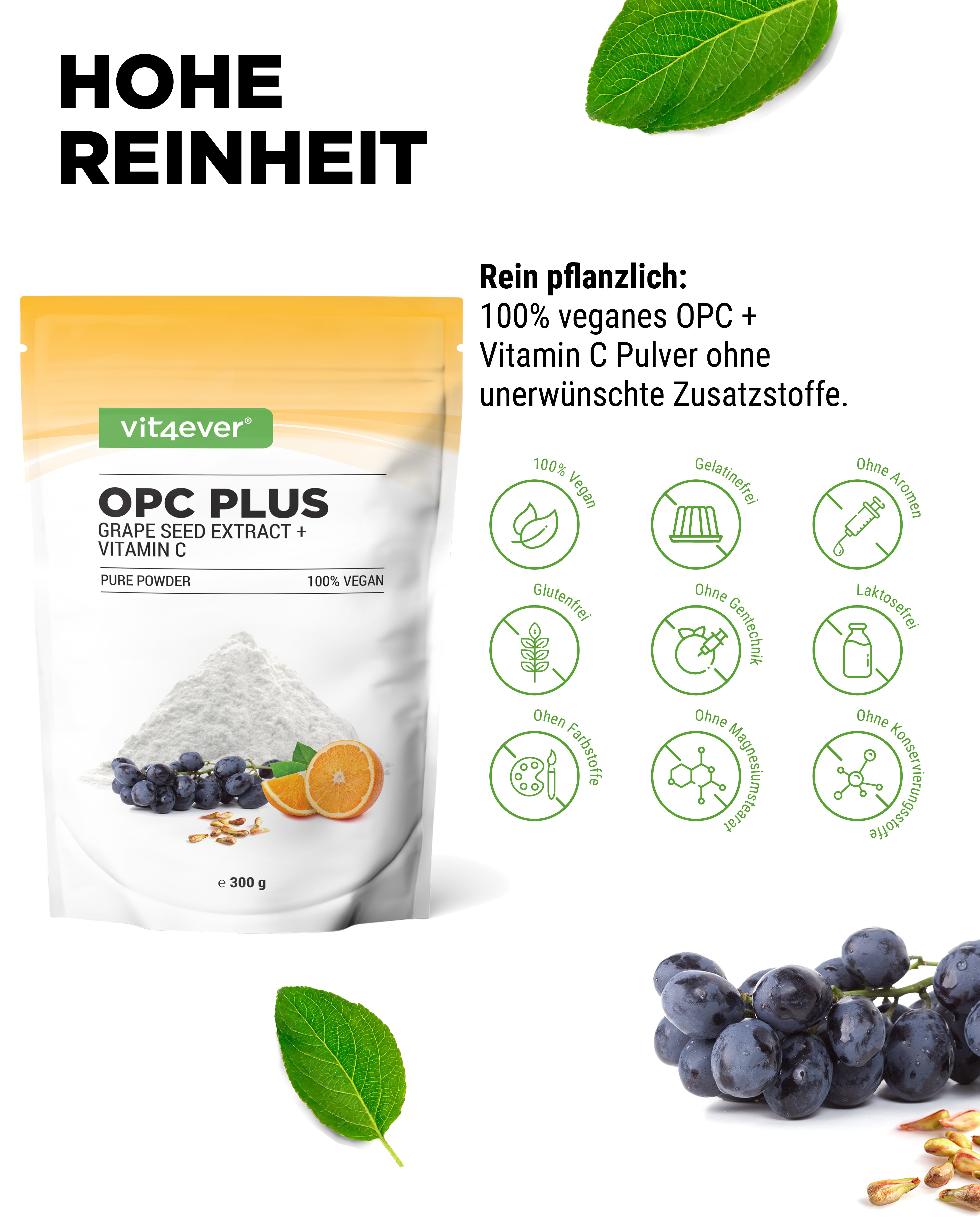 Estratto di semi d'uva OPC + Polvere di vitamina C