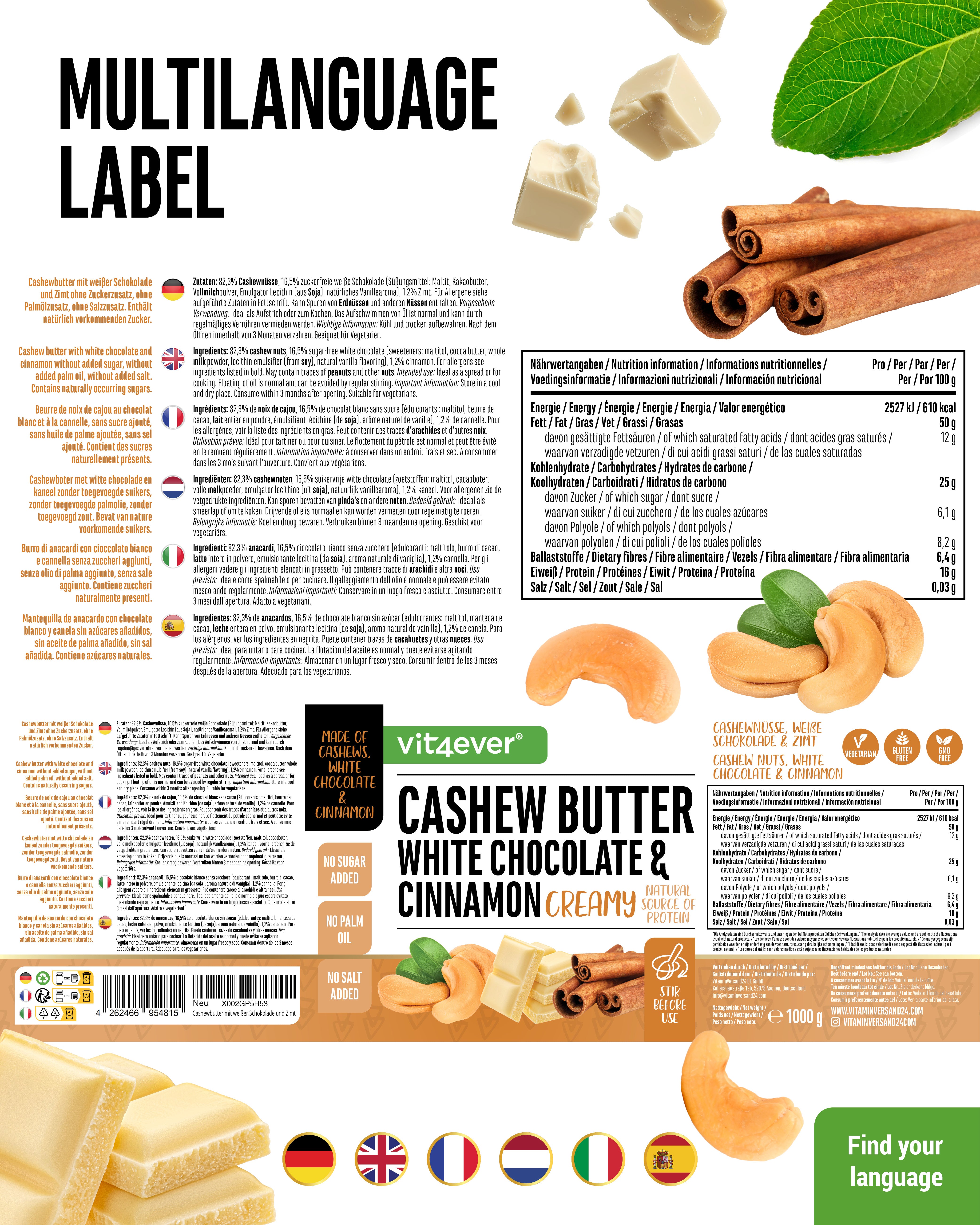 Cashew Butter - White Chocolate & Cinnamon, 1000 g