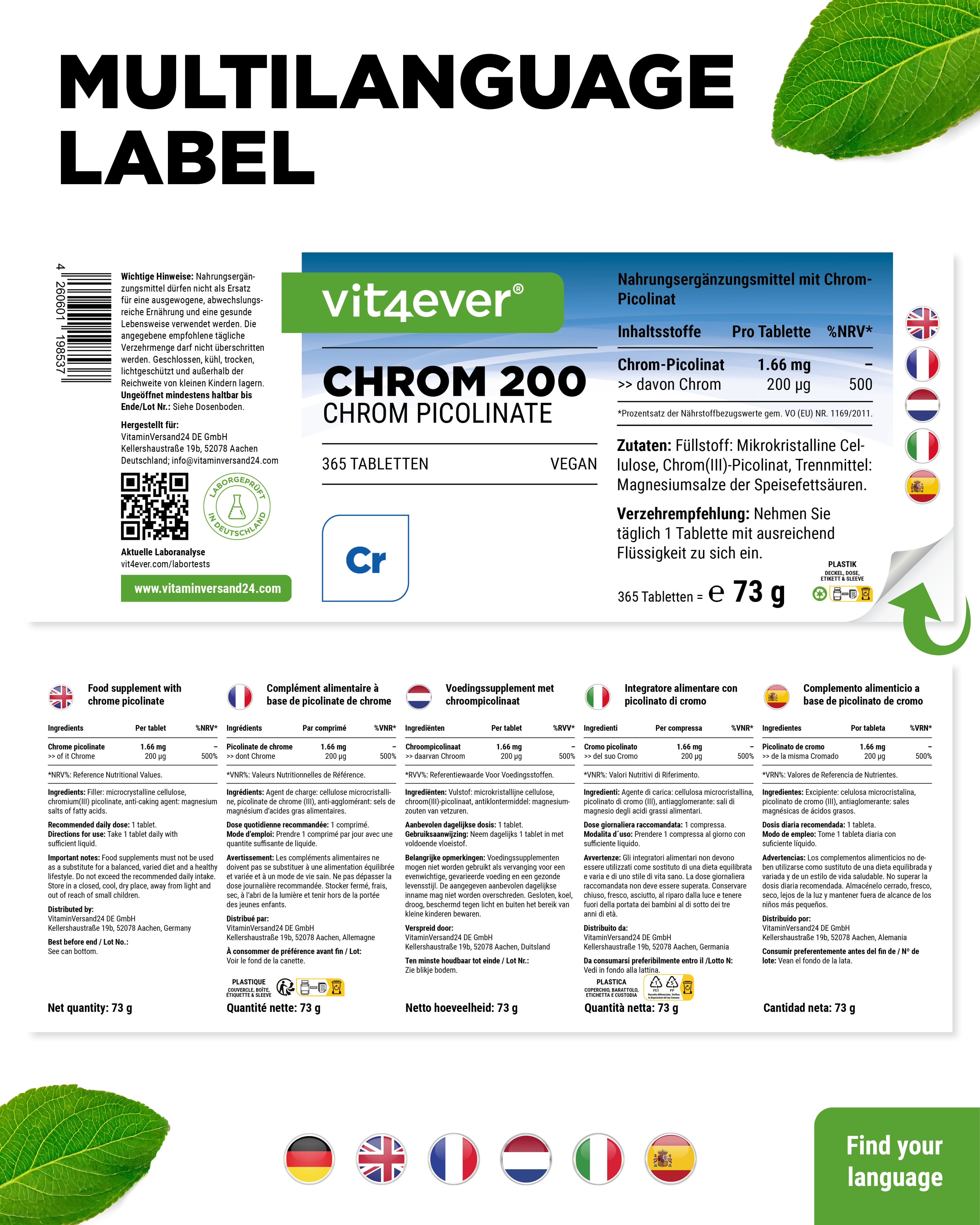 Cromo - 200 mcg, 365 comprimidos