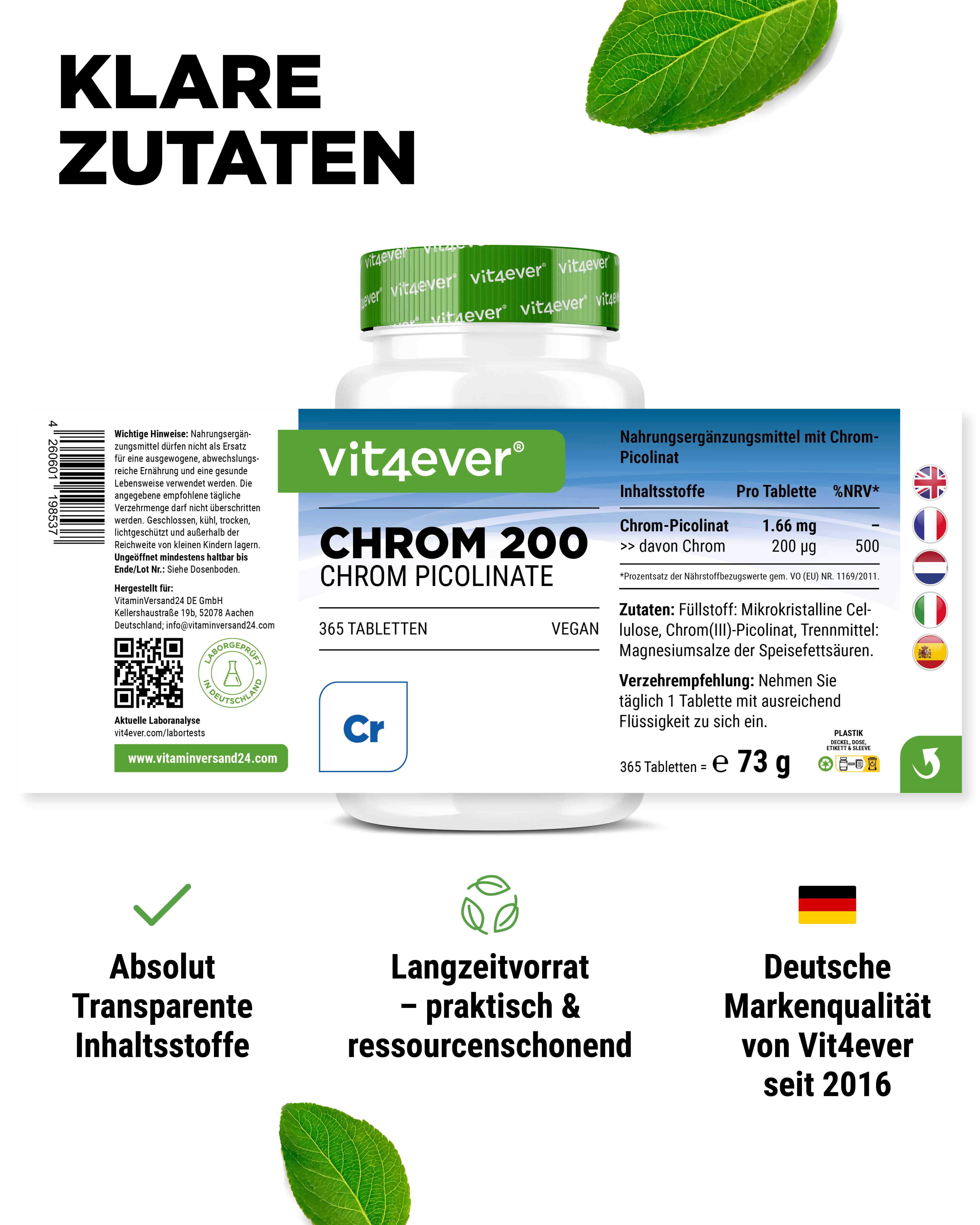 Cromo - 200 mcg, 365 comprimidos