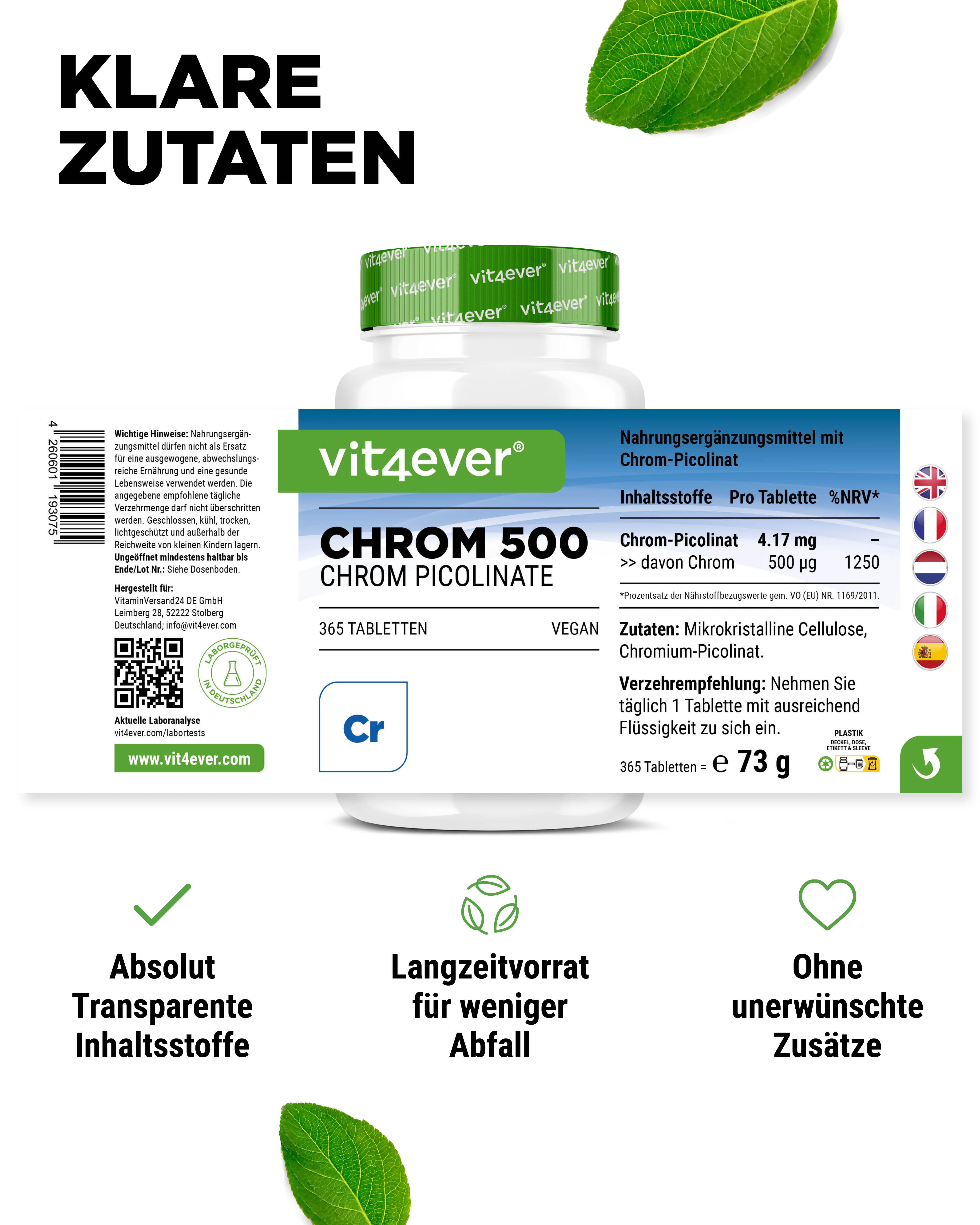 Chromium - 500 mcg, 365 Tabletten