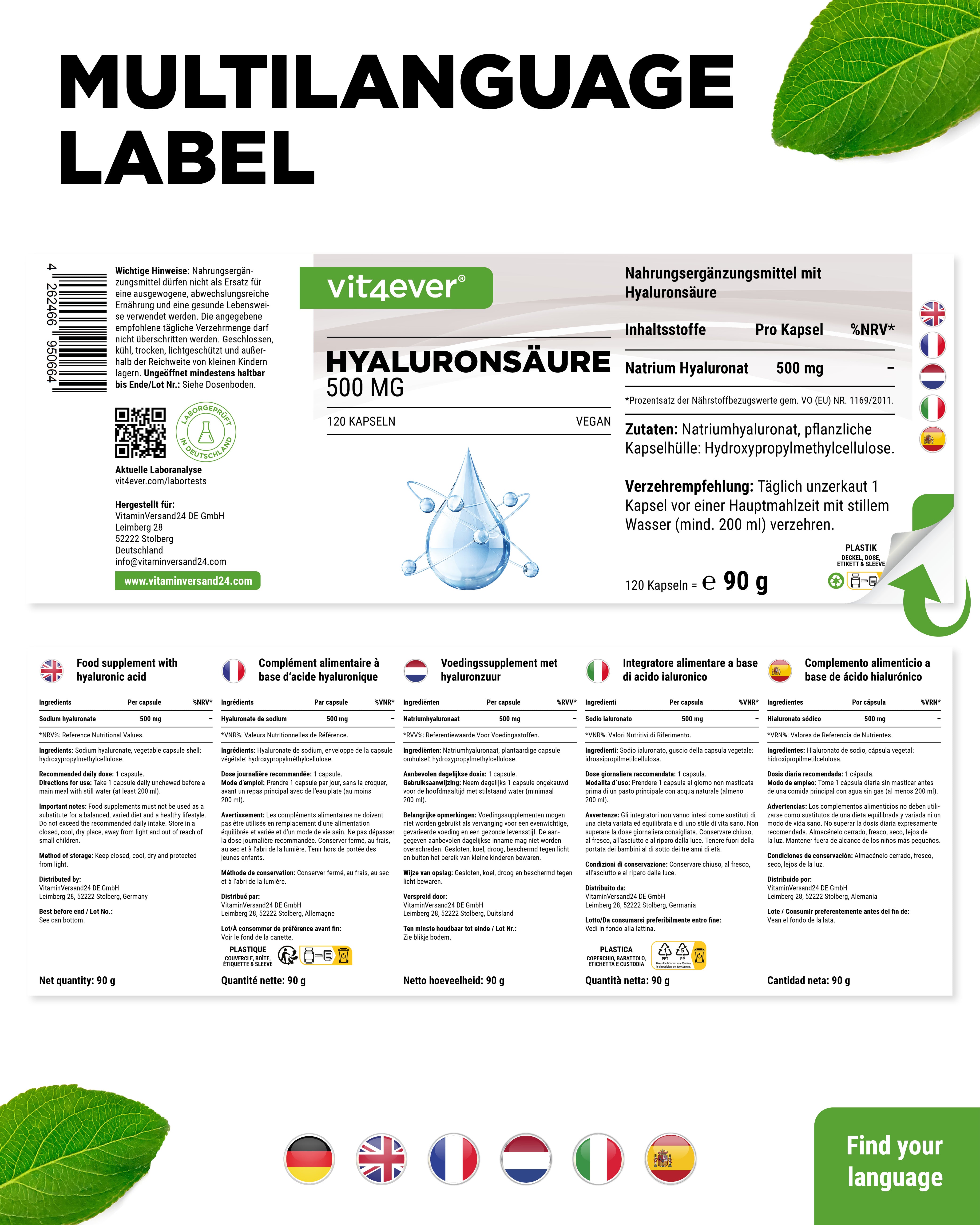 Acido ialuronico 500 mg - 500-700 kDa