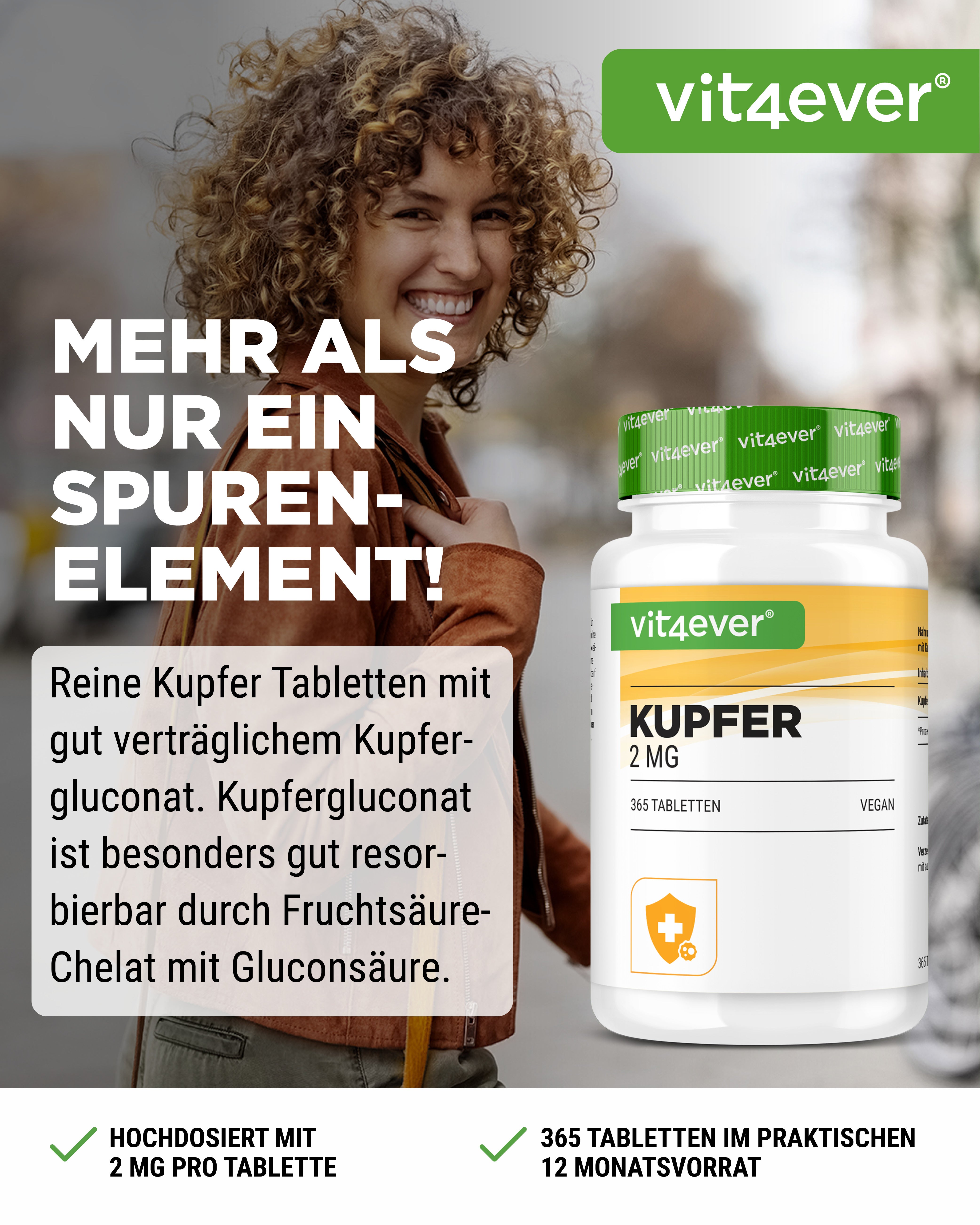 Kupfer 365 - 2 mg - Kupfergluconatt - 365 Tabletten