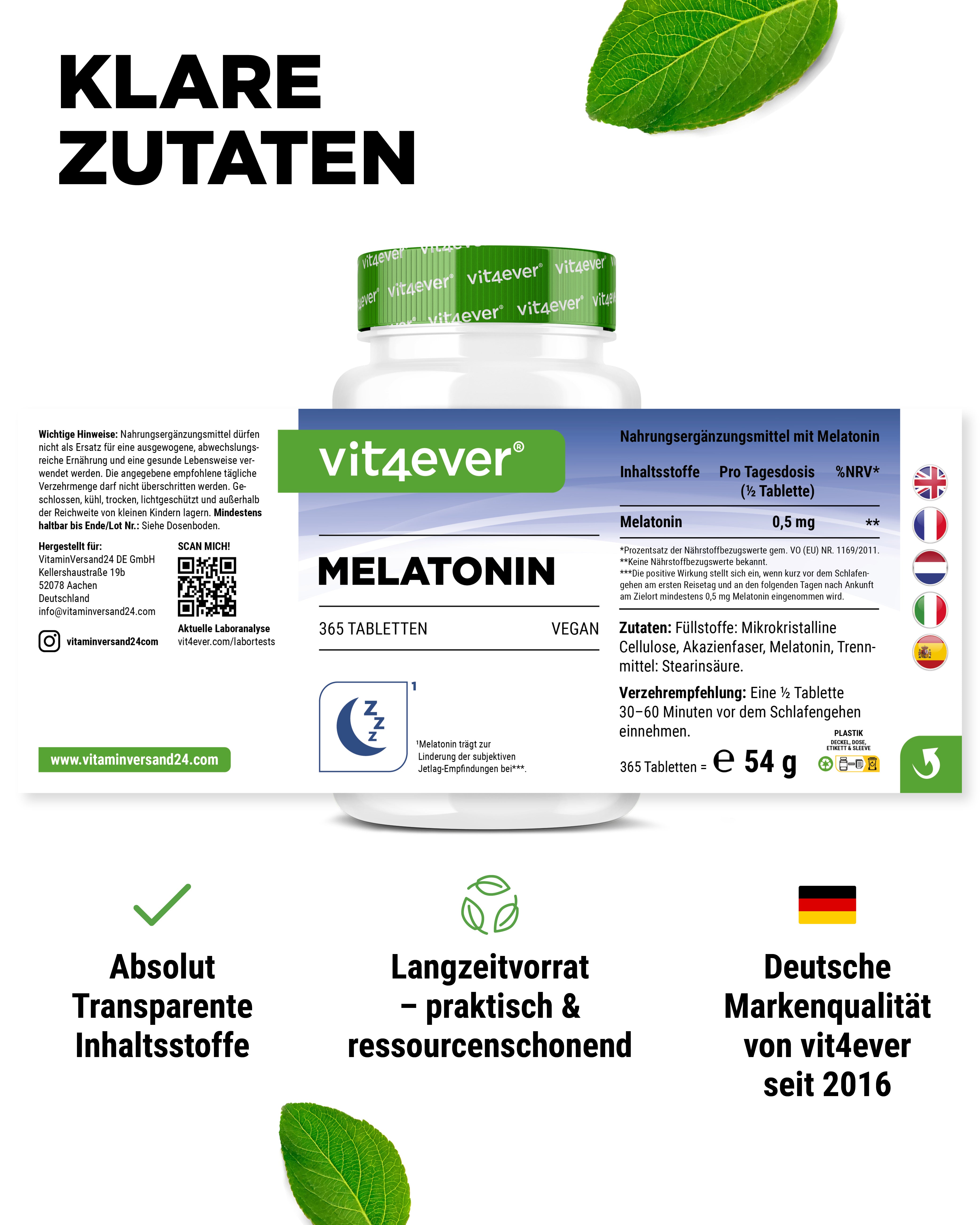 Melatonin - 1 mg - 365 Tabletten