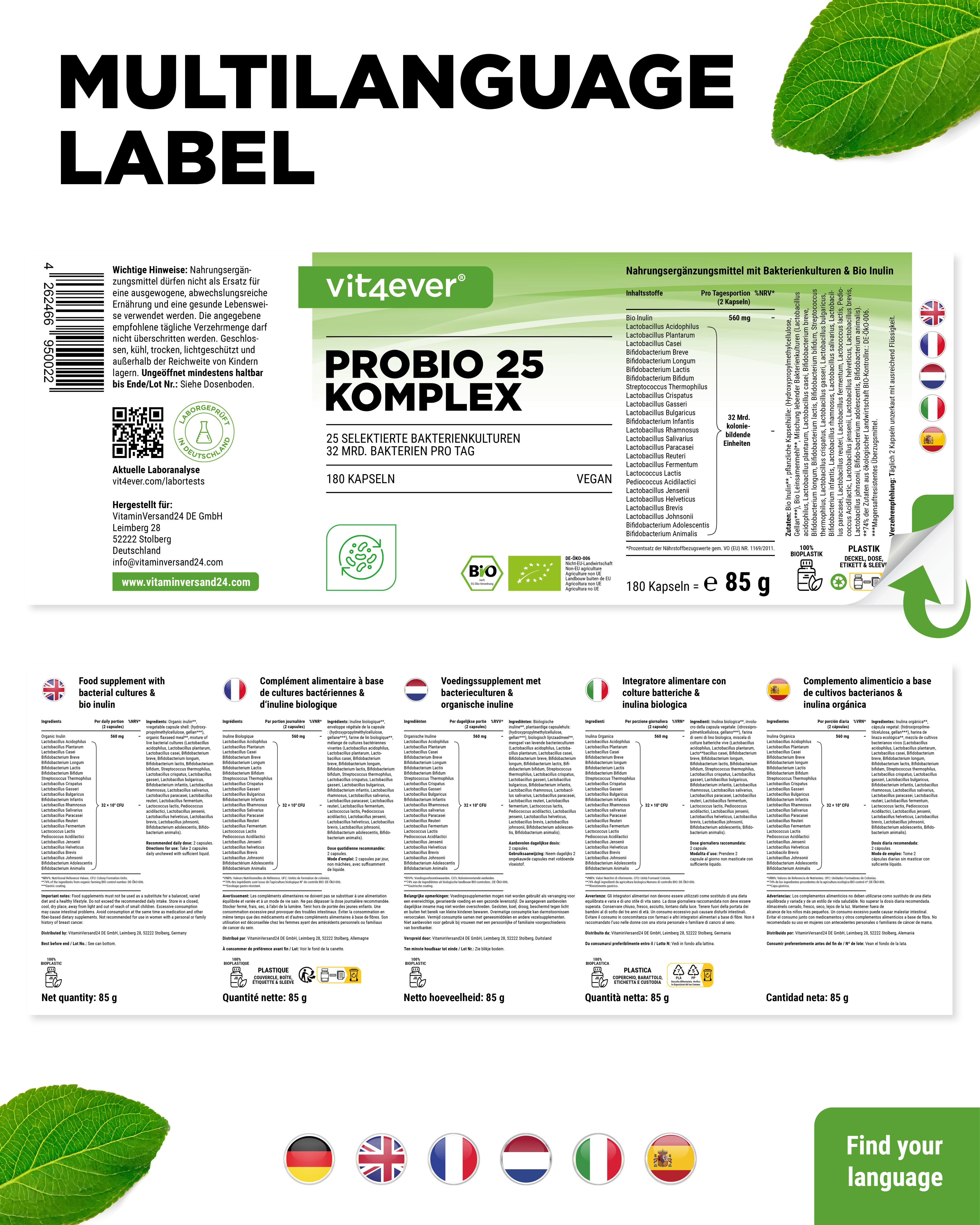 Probio 25 Komplex - 180 Kapseln - 27 Milliarden Darmbakterien