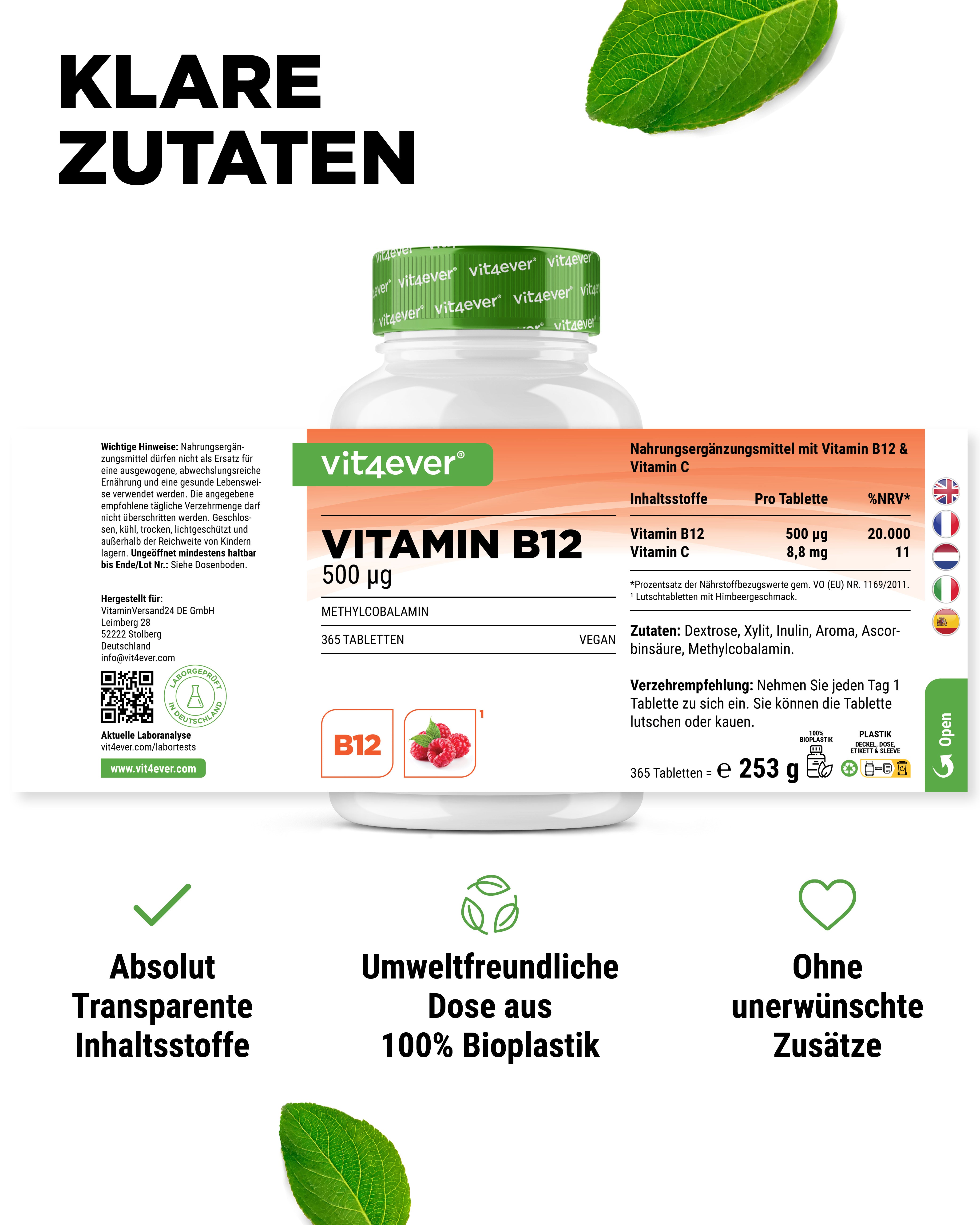 Vitamina B12 - 500 mcg - Sabor frambuesa