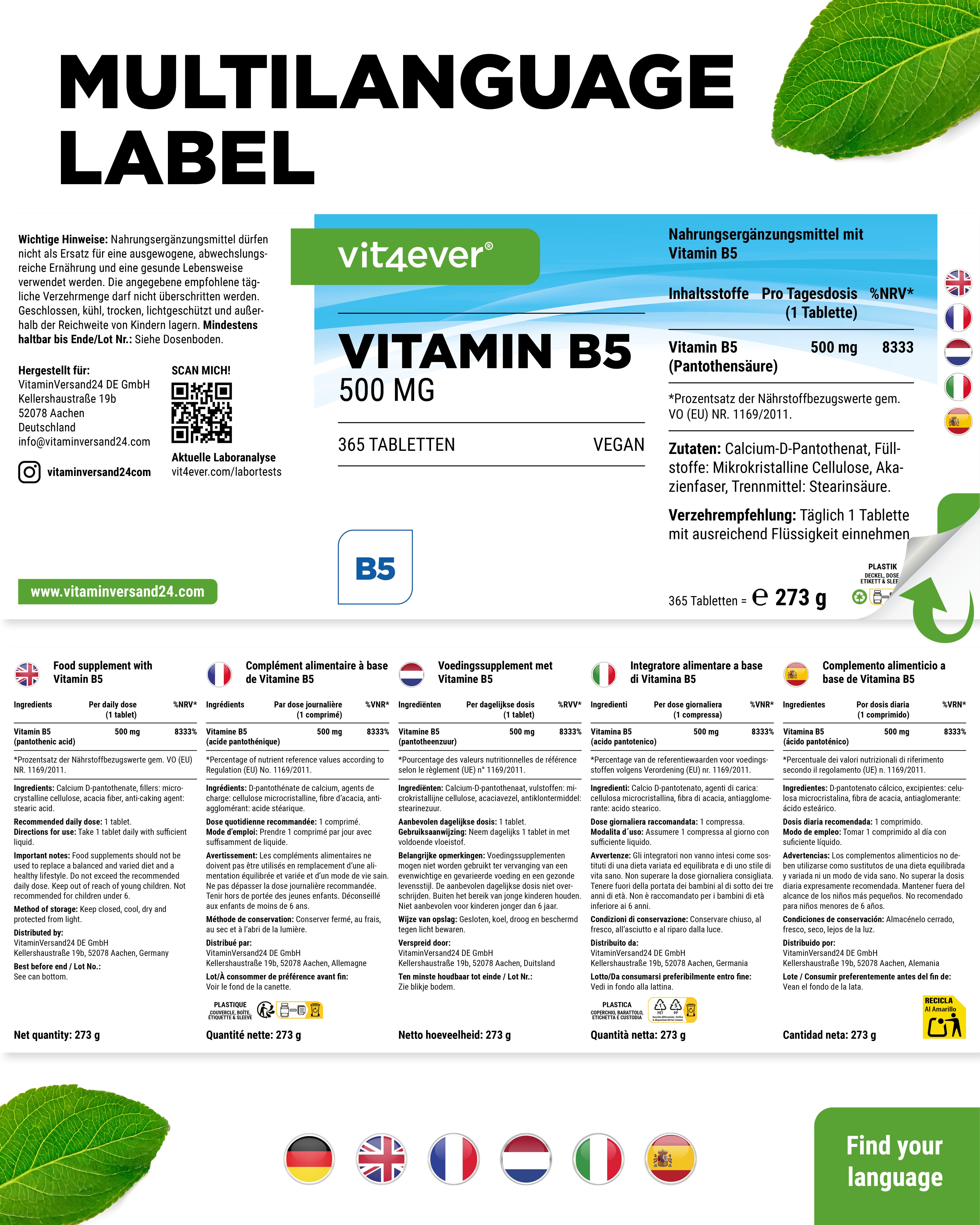 Vitamina B5 - 500 mg