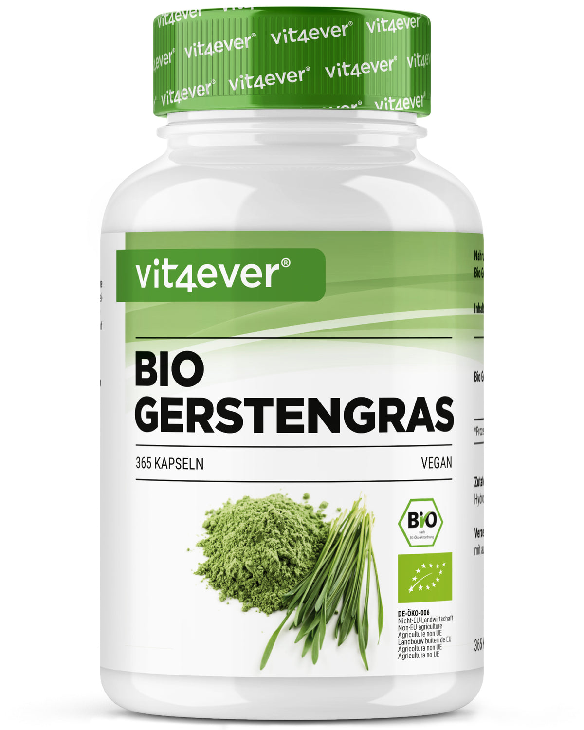 Hierba de cebada ecológica - 365 cápsulas veganas