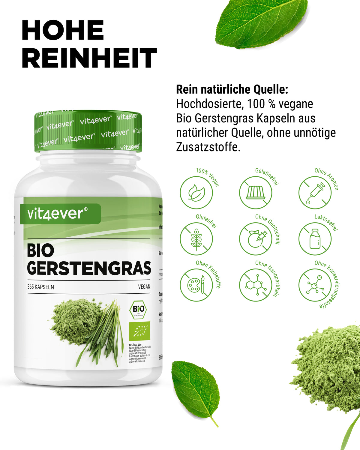 Hierba de cebada ecológica - 365 cápsulas veganas