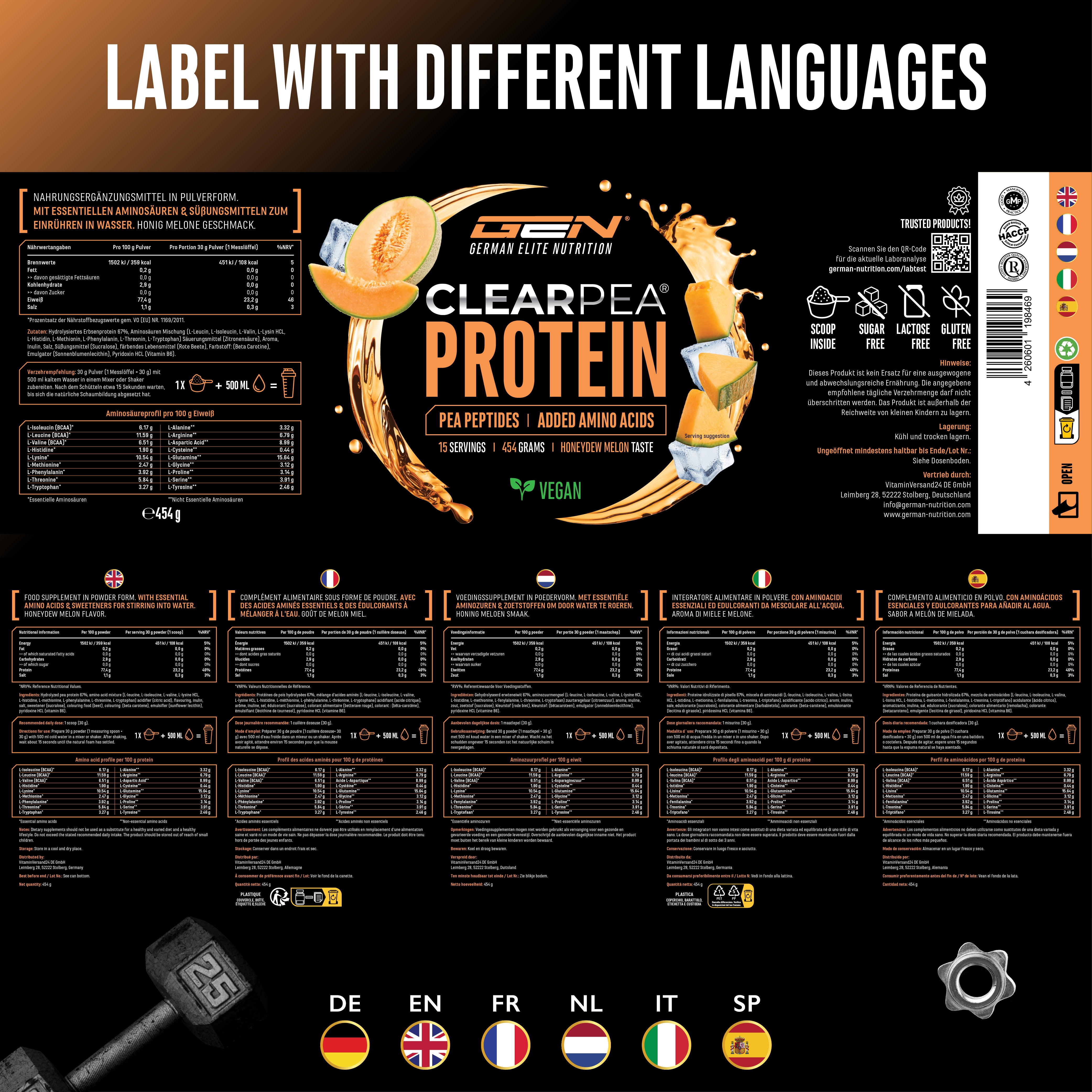 ClearPea® - Proteína vegana transparente - Cola, 454 g