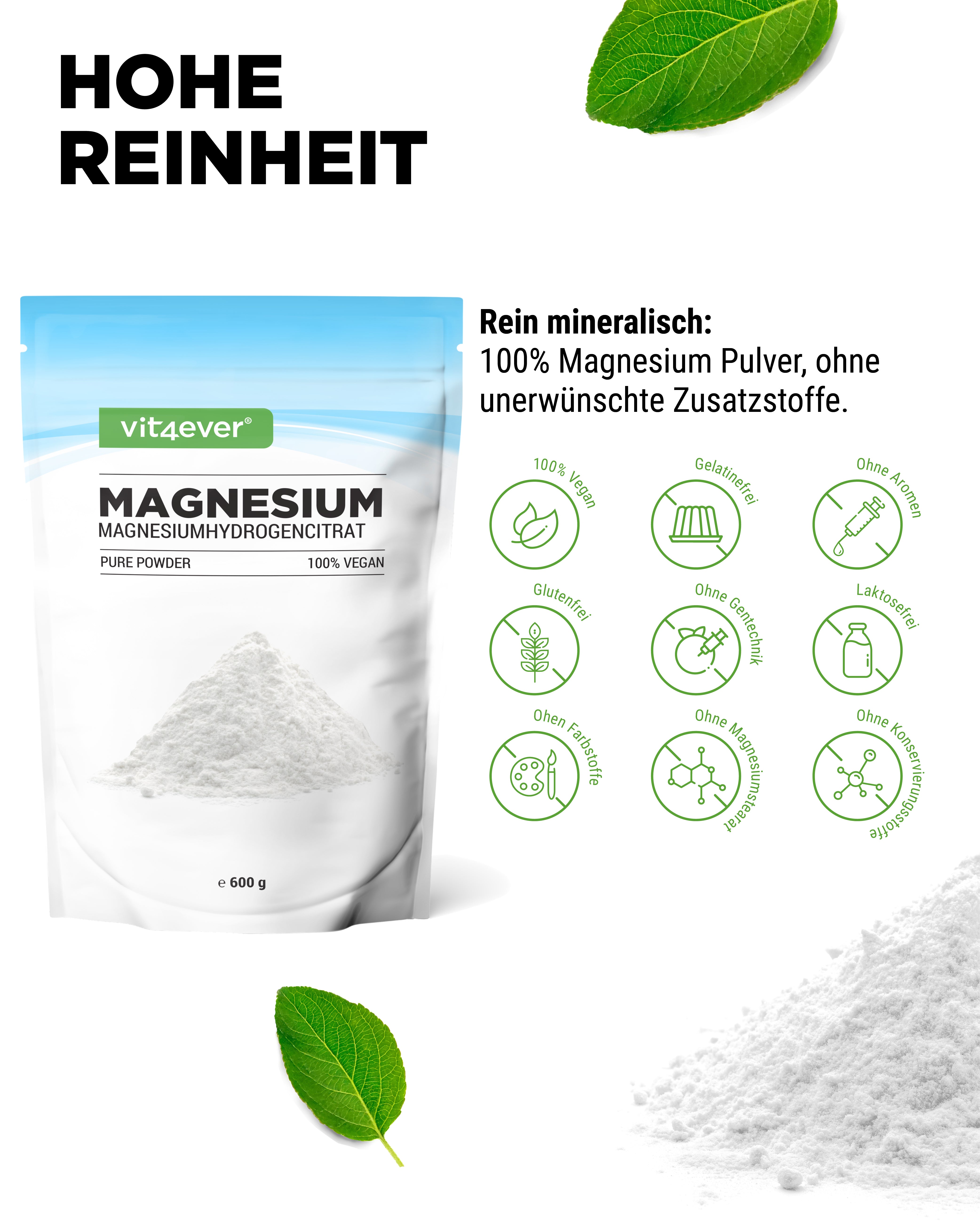 Magnesium Pure -Pulver - 100% Magnesiumhydrogencitrat