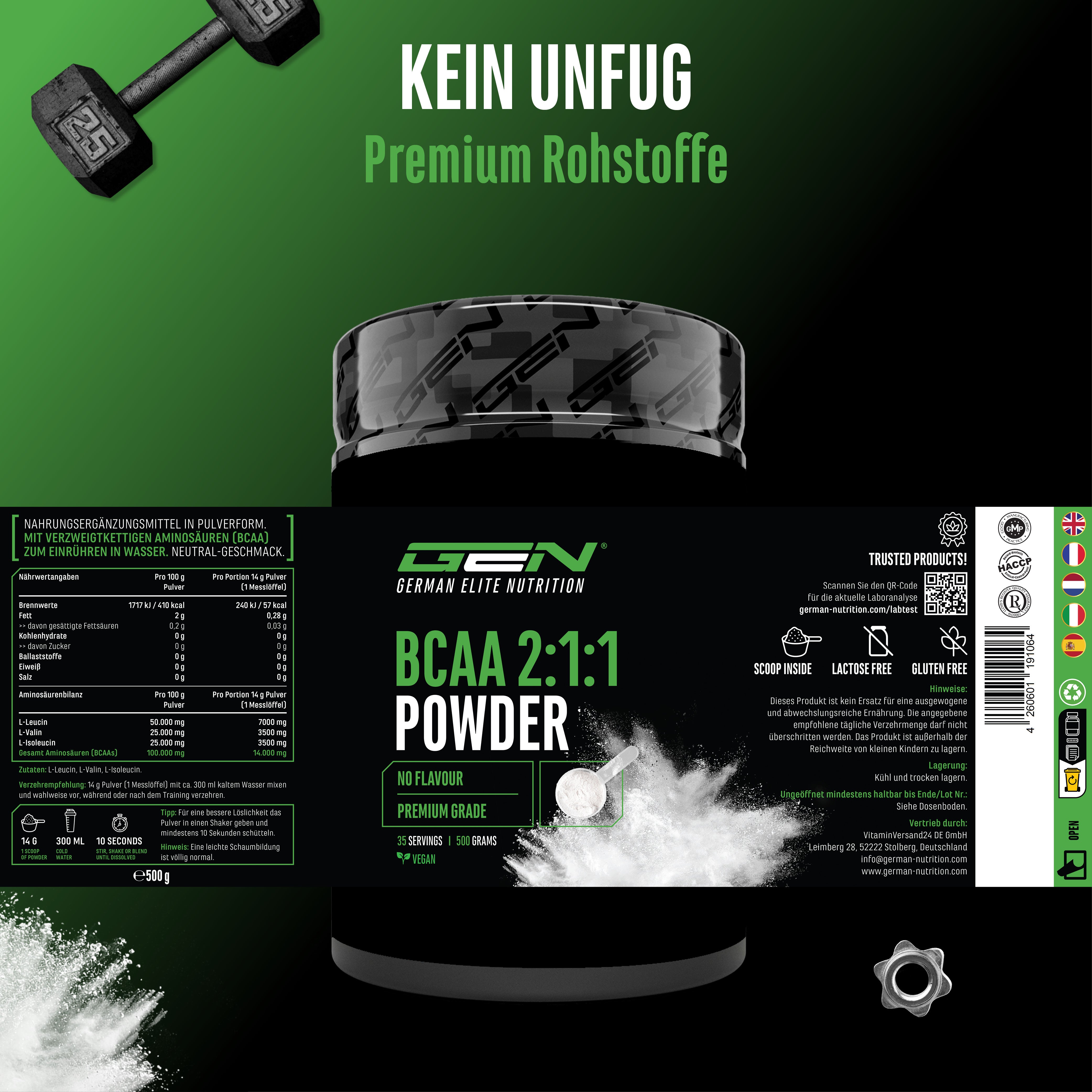 GEN BCAA 2:1:1 Poeder - Neutraal, 500 g