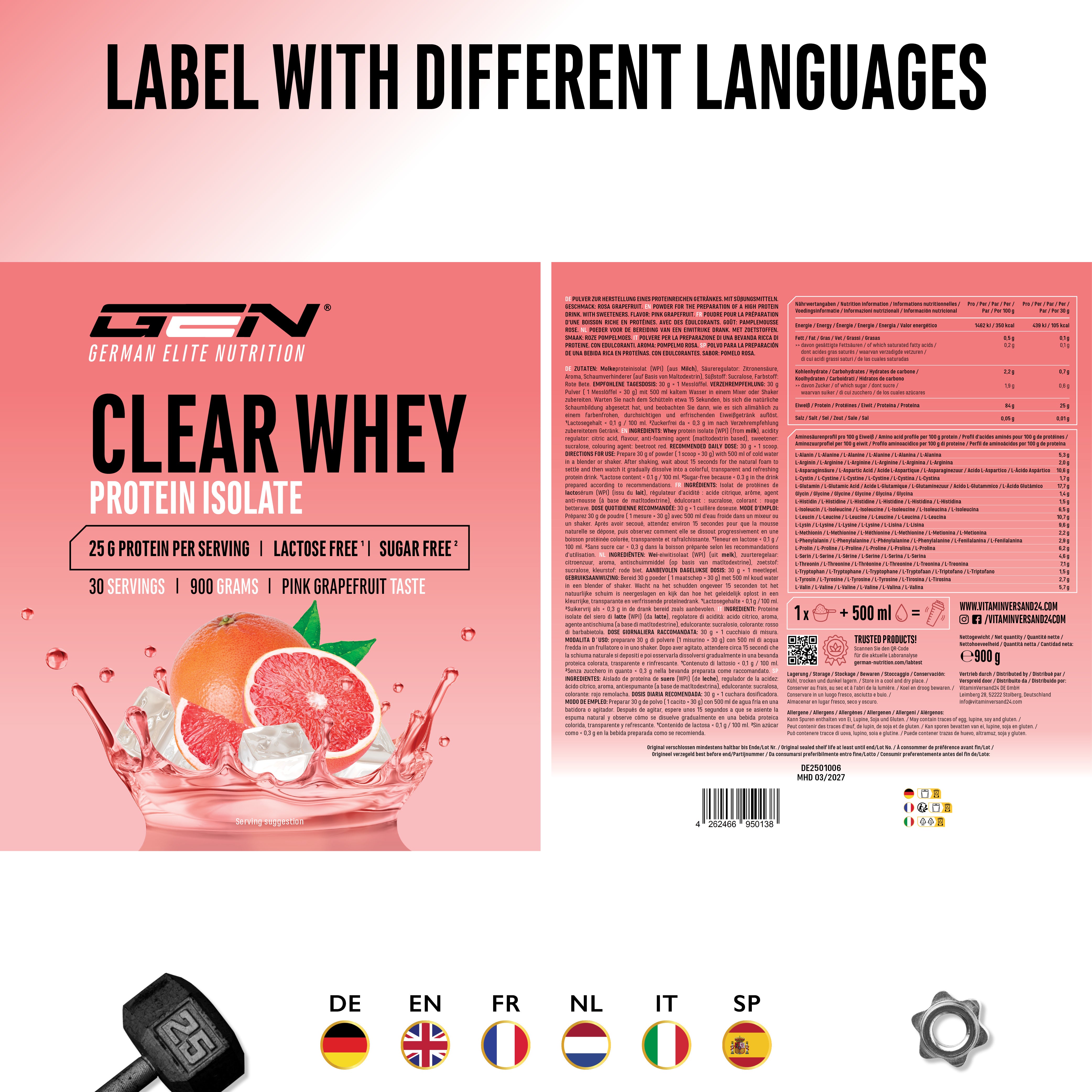 Clear Whey Protein - Fresh Apricot, 900 g