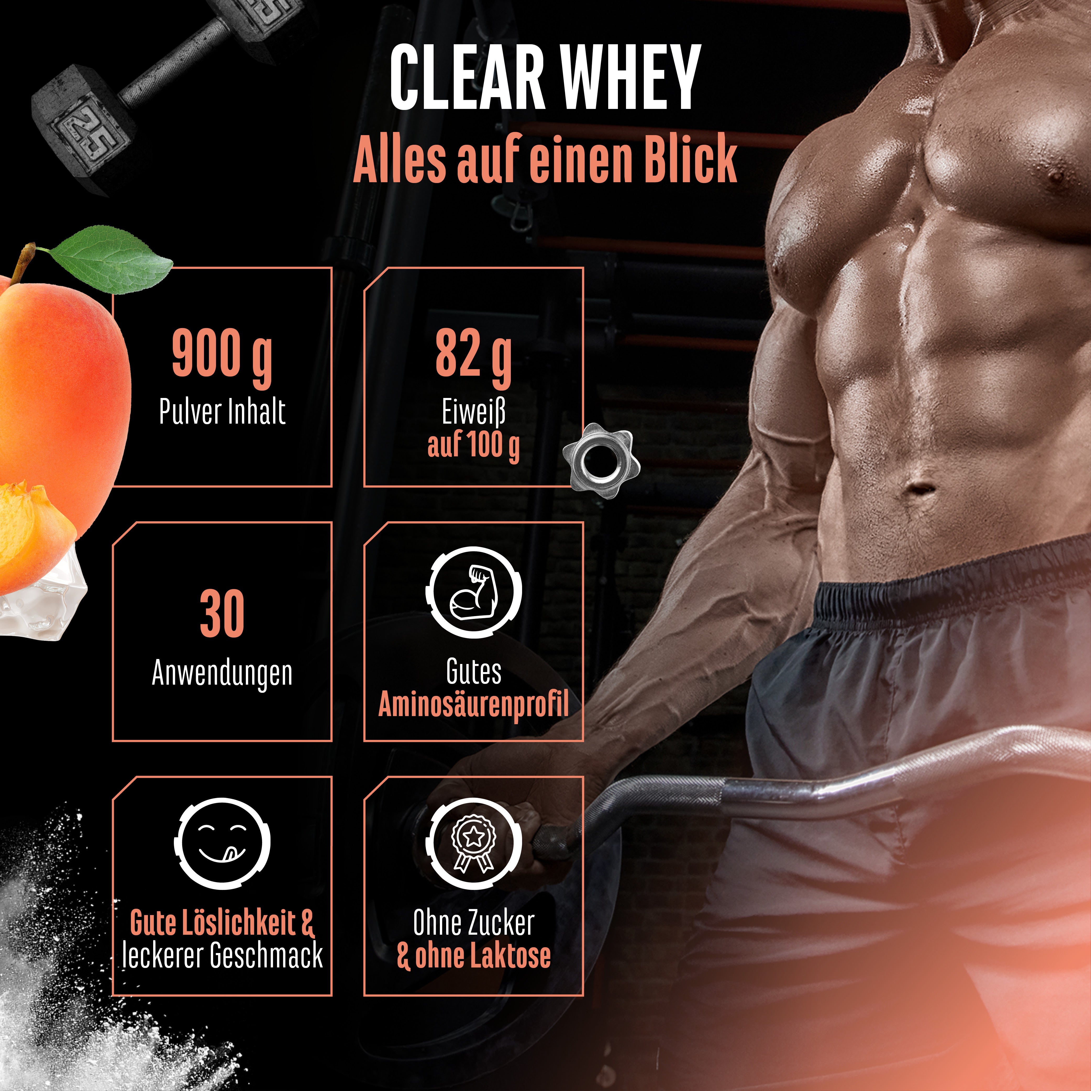 Clear Whey Protein - Fresh Apricot, 900 g
