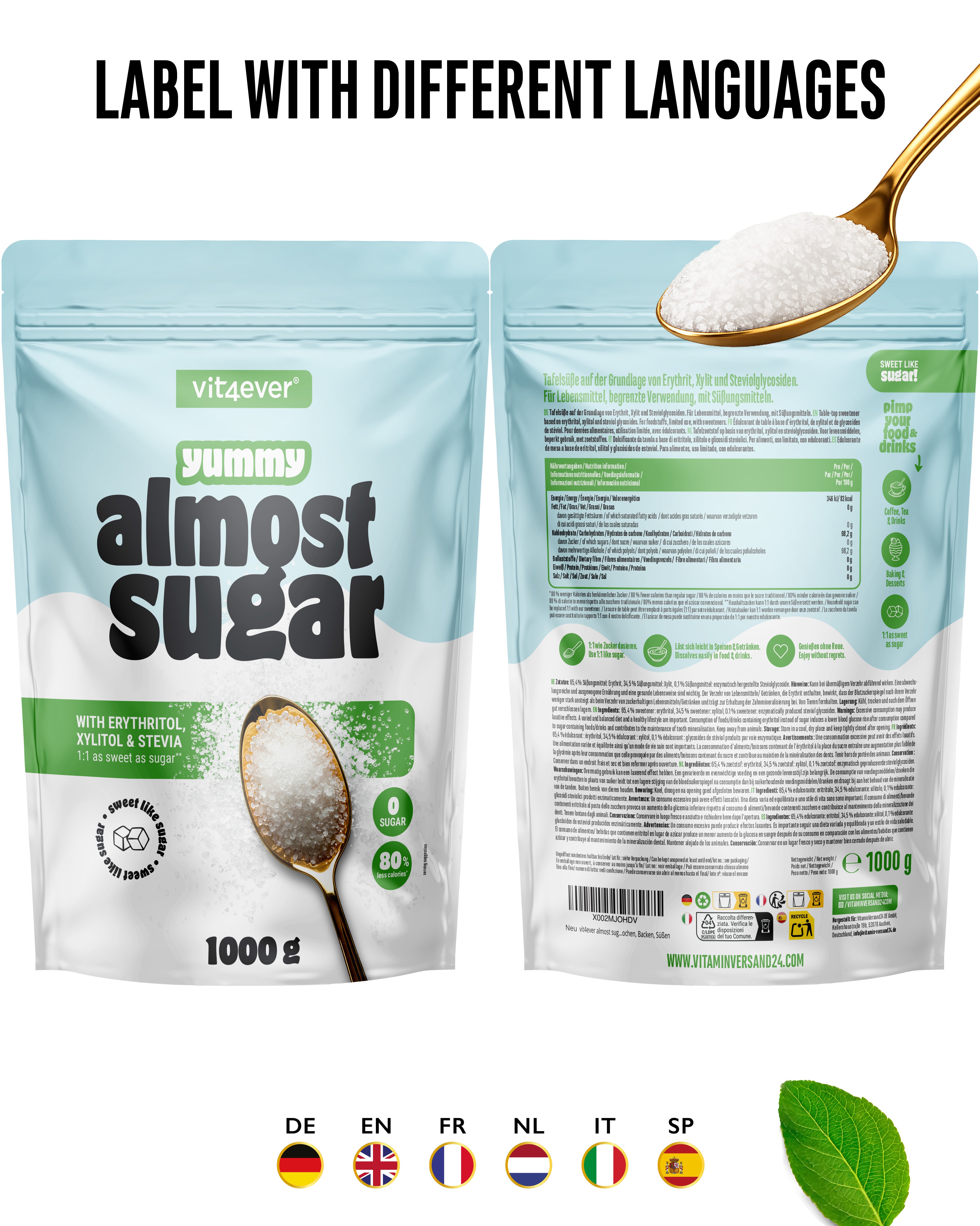 Almost Sugar  -  Erythrit, Xylit und Stevia