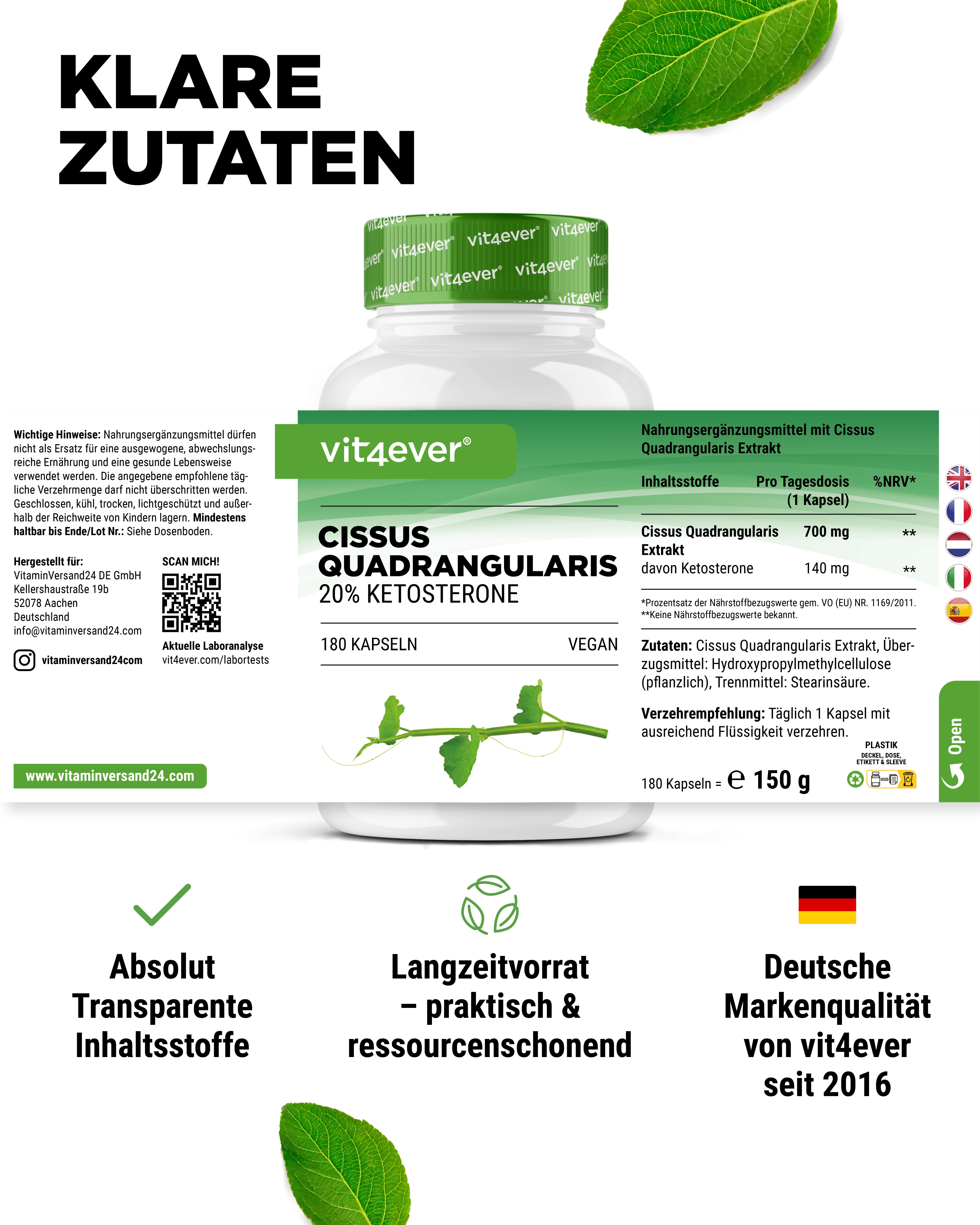 Cissus Quadrangularis - 725 mg Extract - 40% Ketosterones