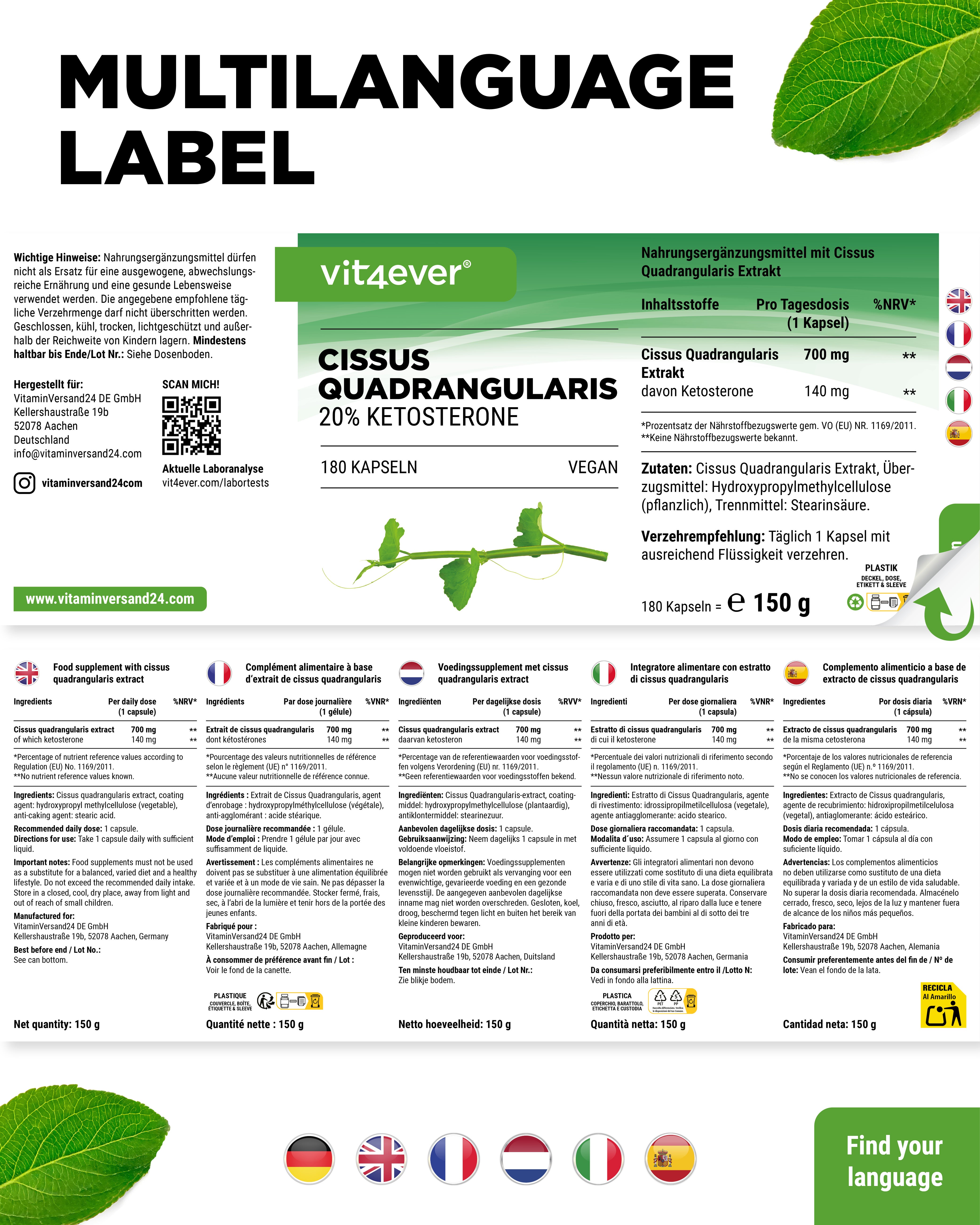 Cissus Quadrangularis - 725 mg Extract - 40% Ketosterones