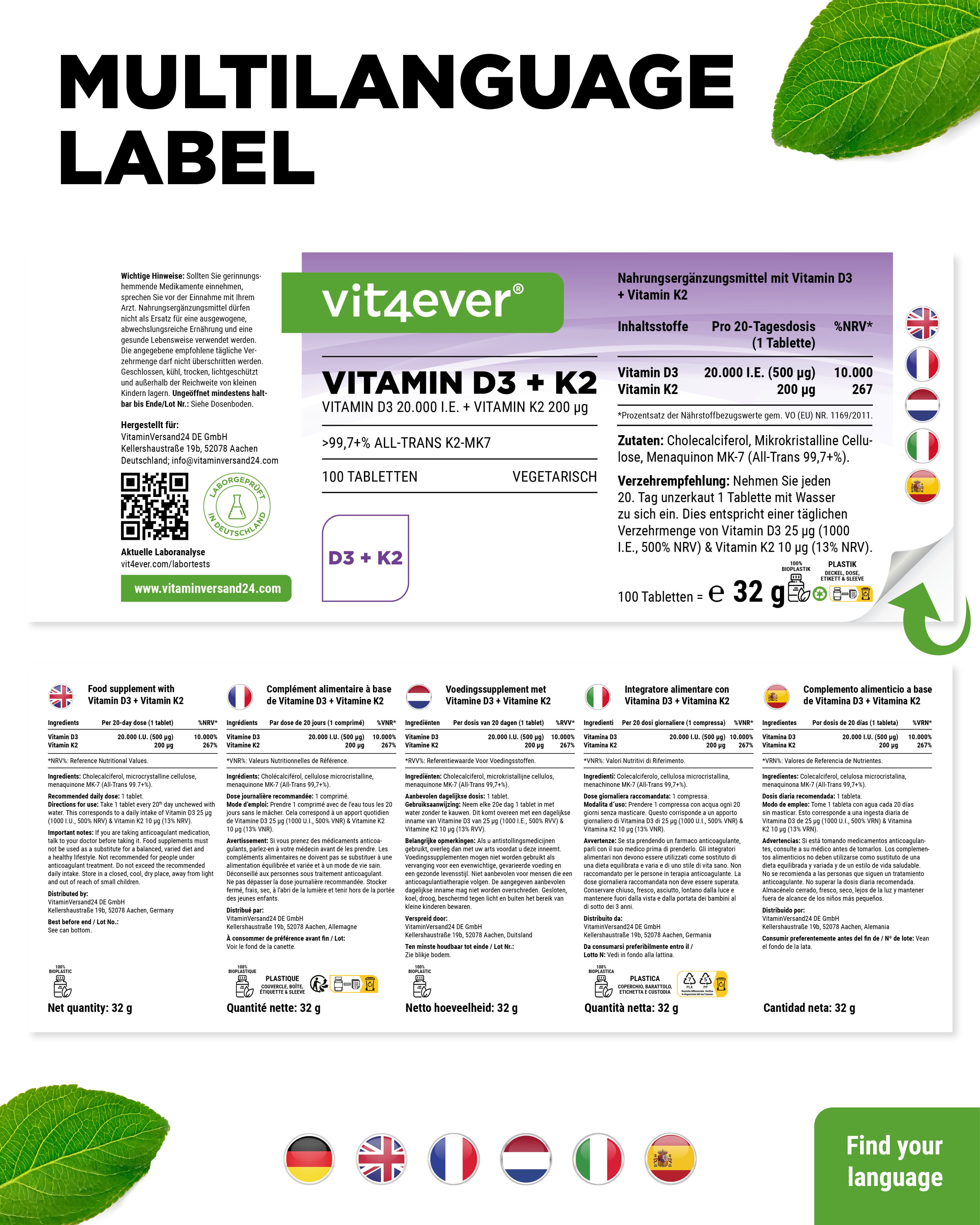 Vitamin D3 20.000 I.E. + Vitamin K2 200 mcg