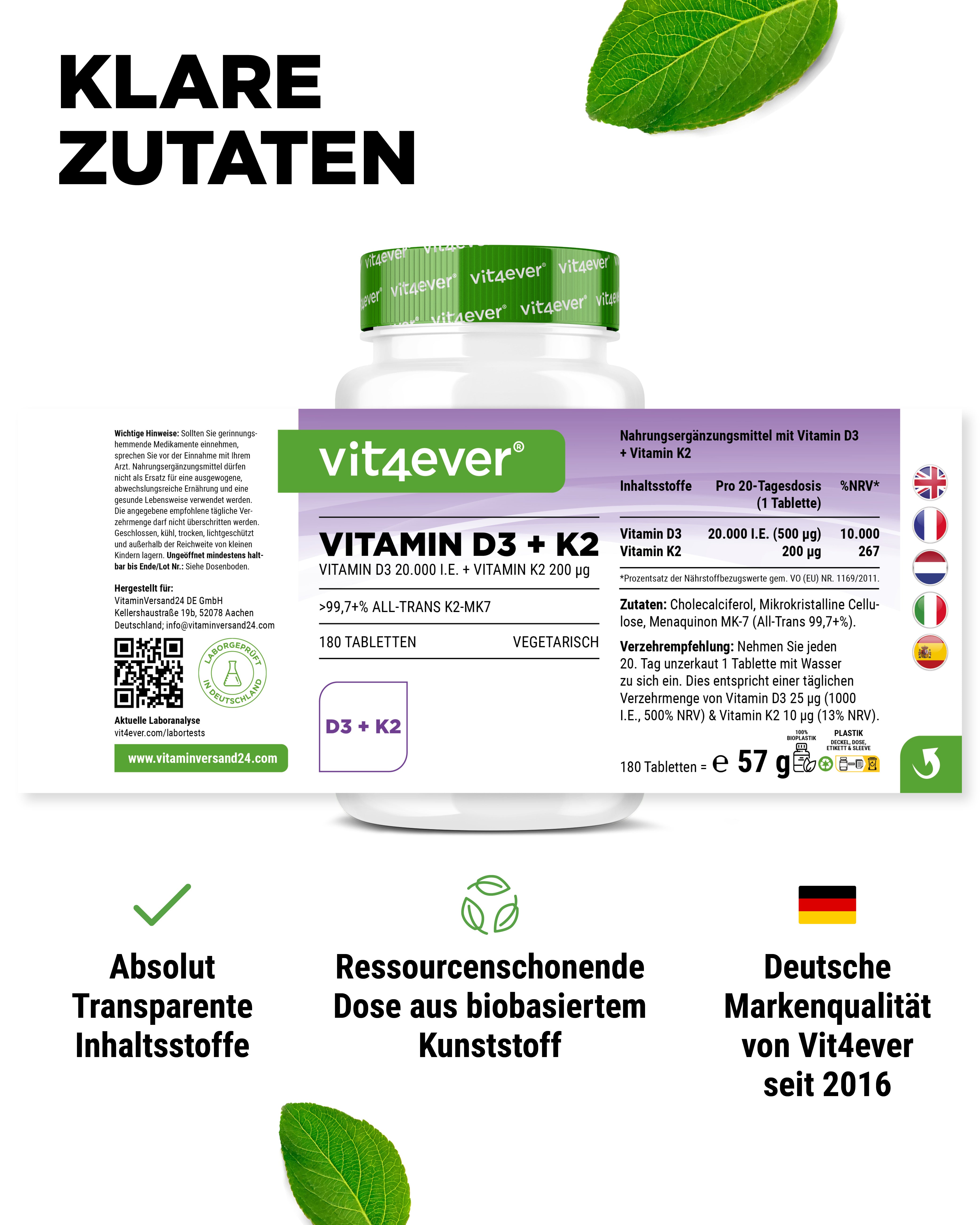 Vitamin D3 20.000 I.E. + Vitamin K2 200 mcg