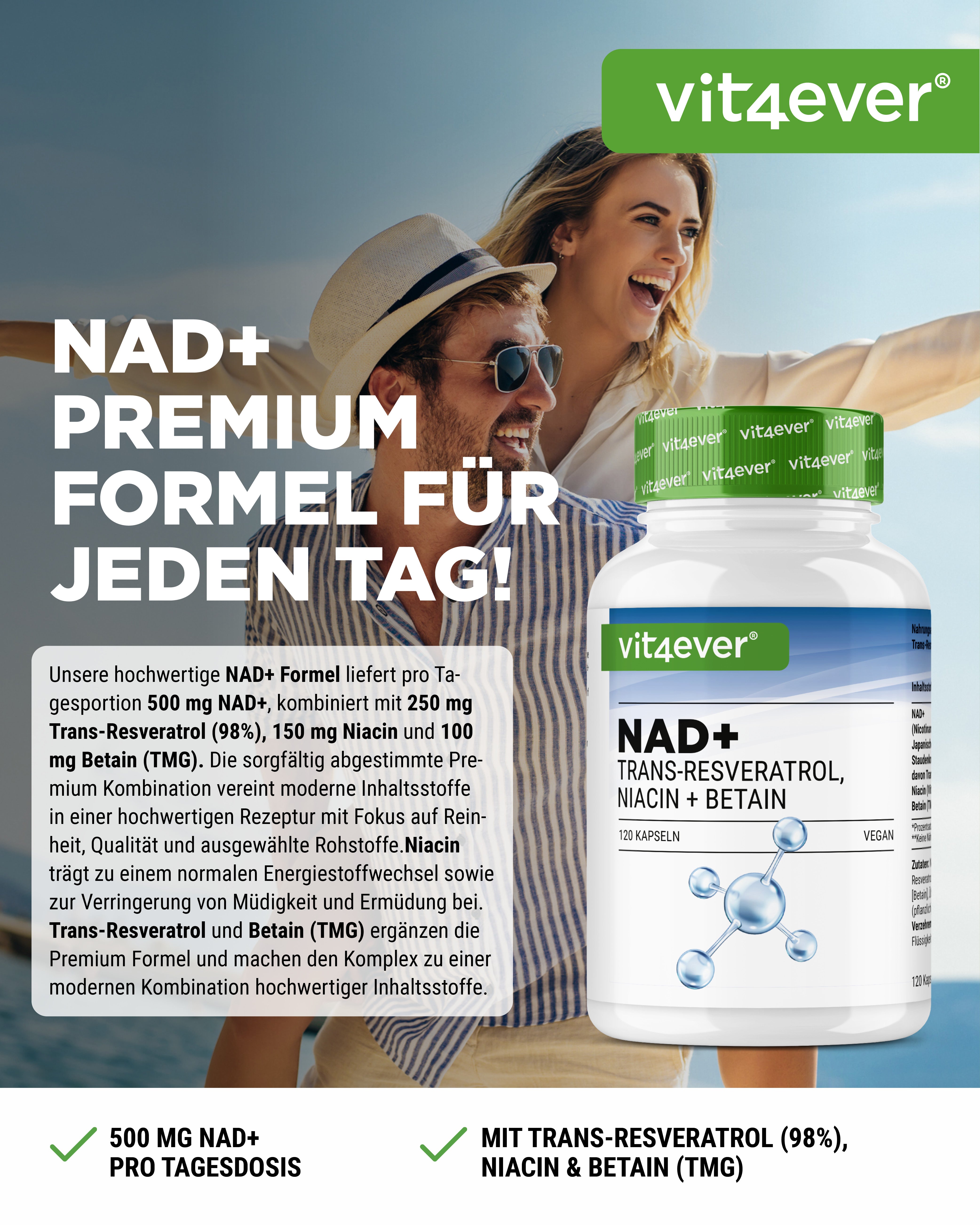 NAD+ mit Trans-Resveratrol, Niacinamid & TMG