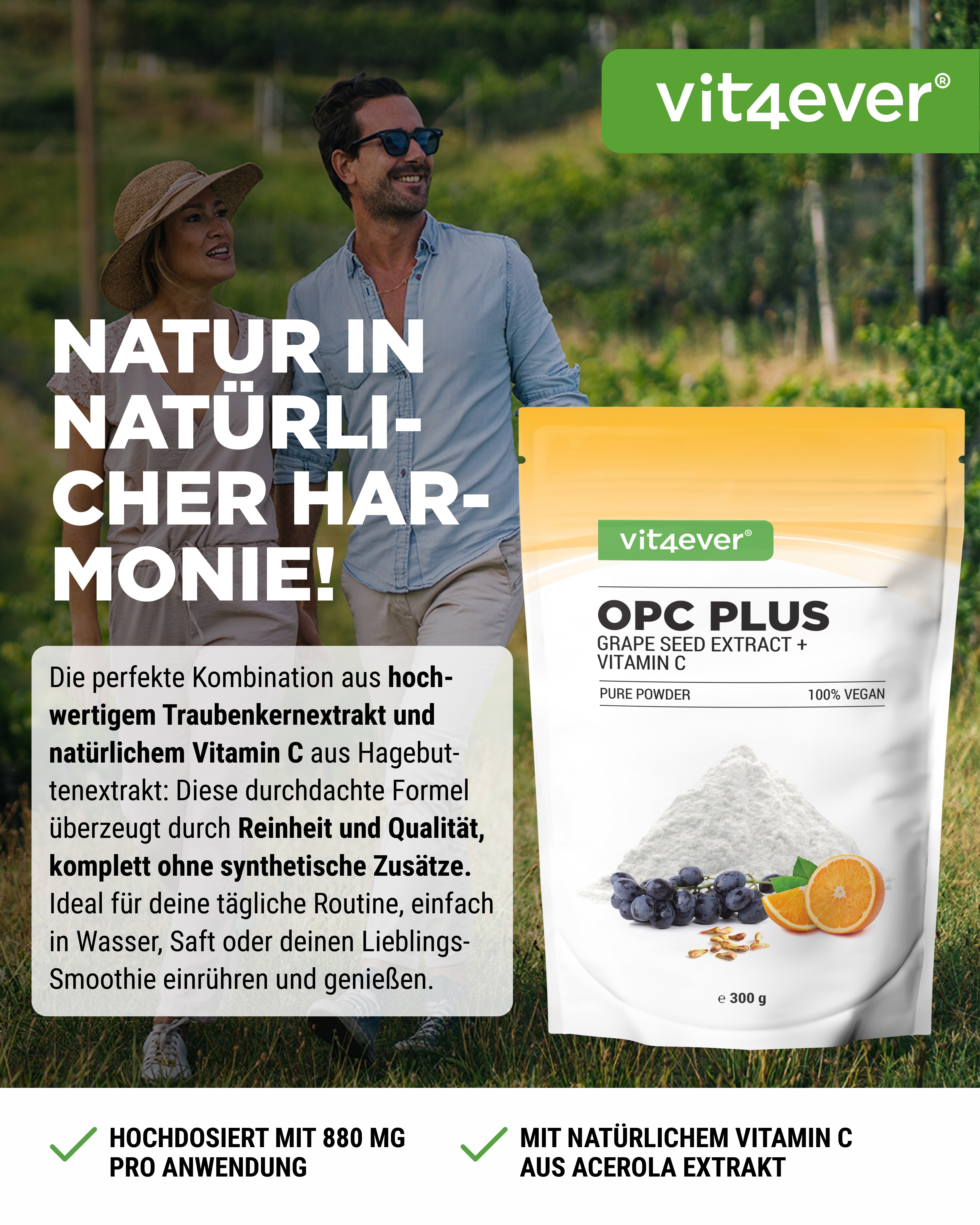 Estratto di semi d'uva OPC + Polvere di vitamina C