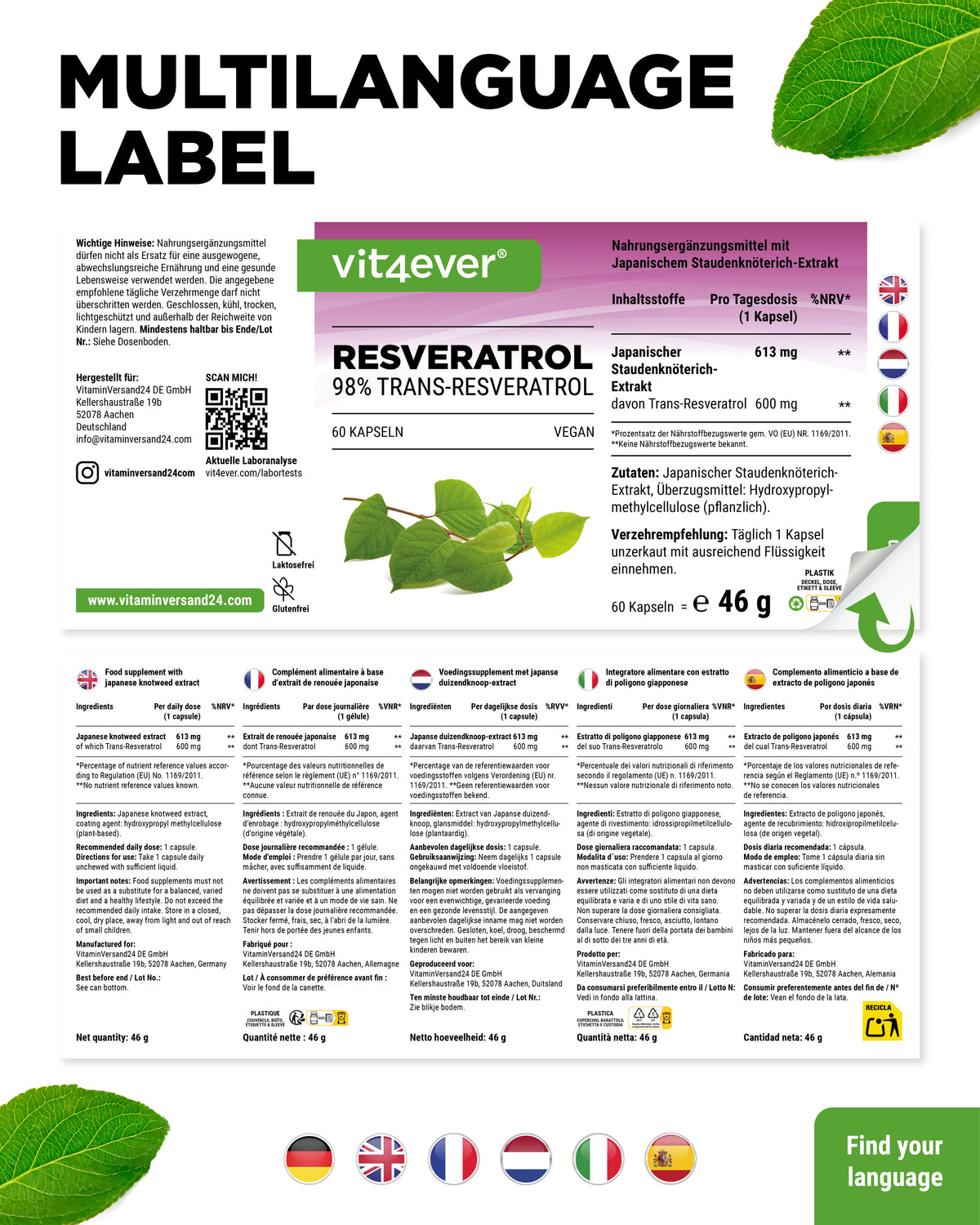Resveratrol - 500 mg - 98% Trans-Resveratrol