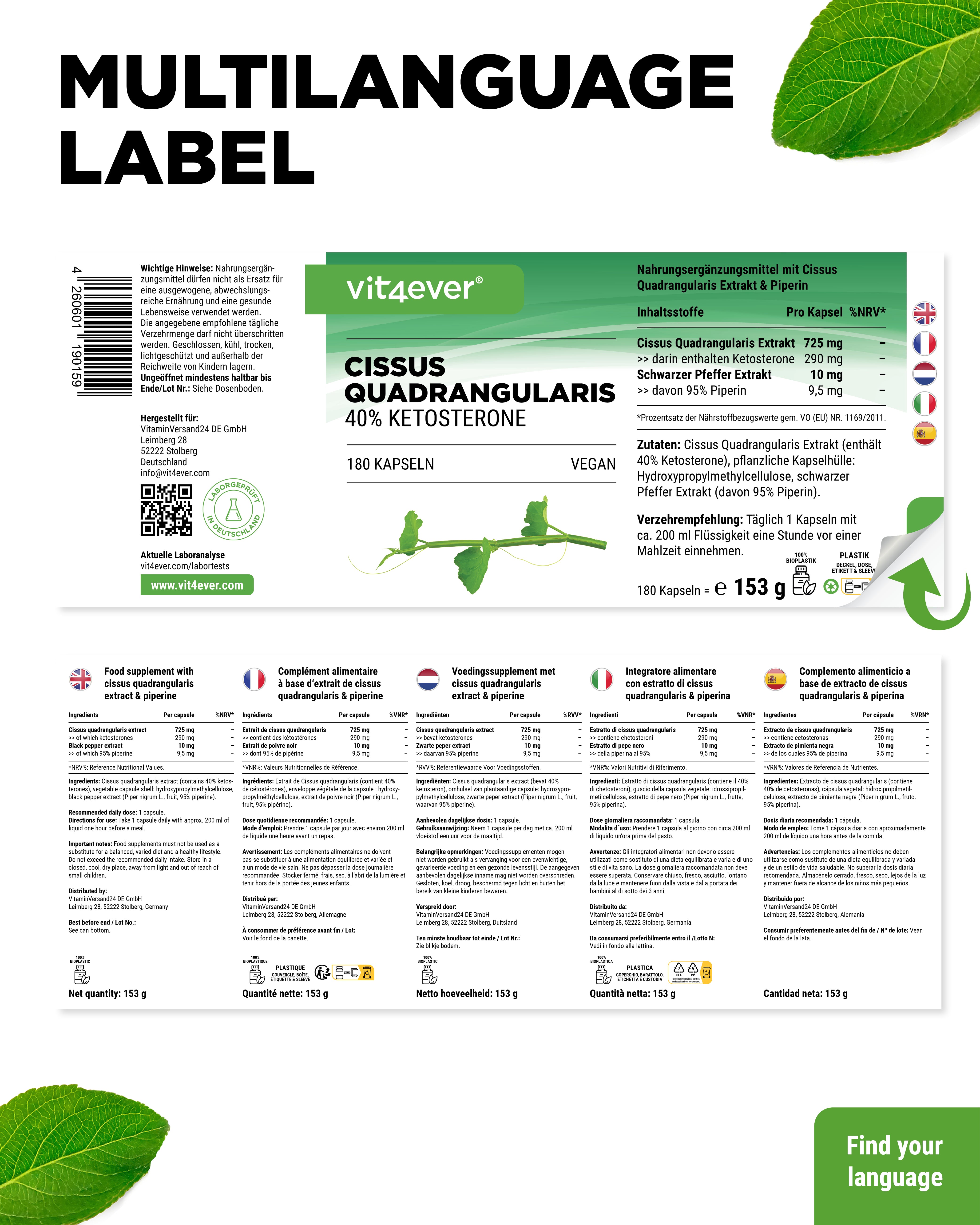 Cissus Quadrangularis - 725 mg Extrakt - 40% Ketosterone