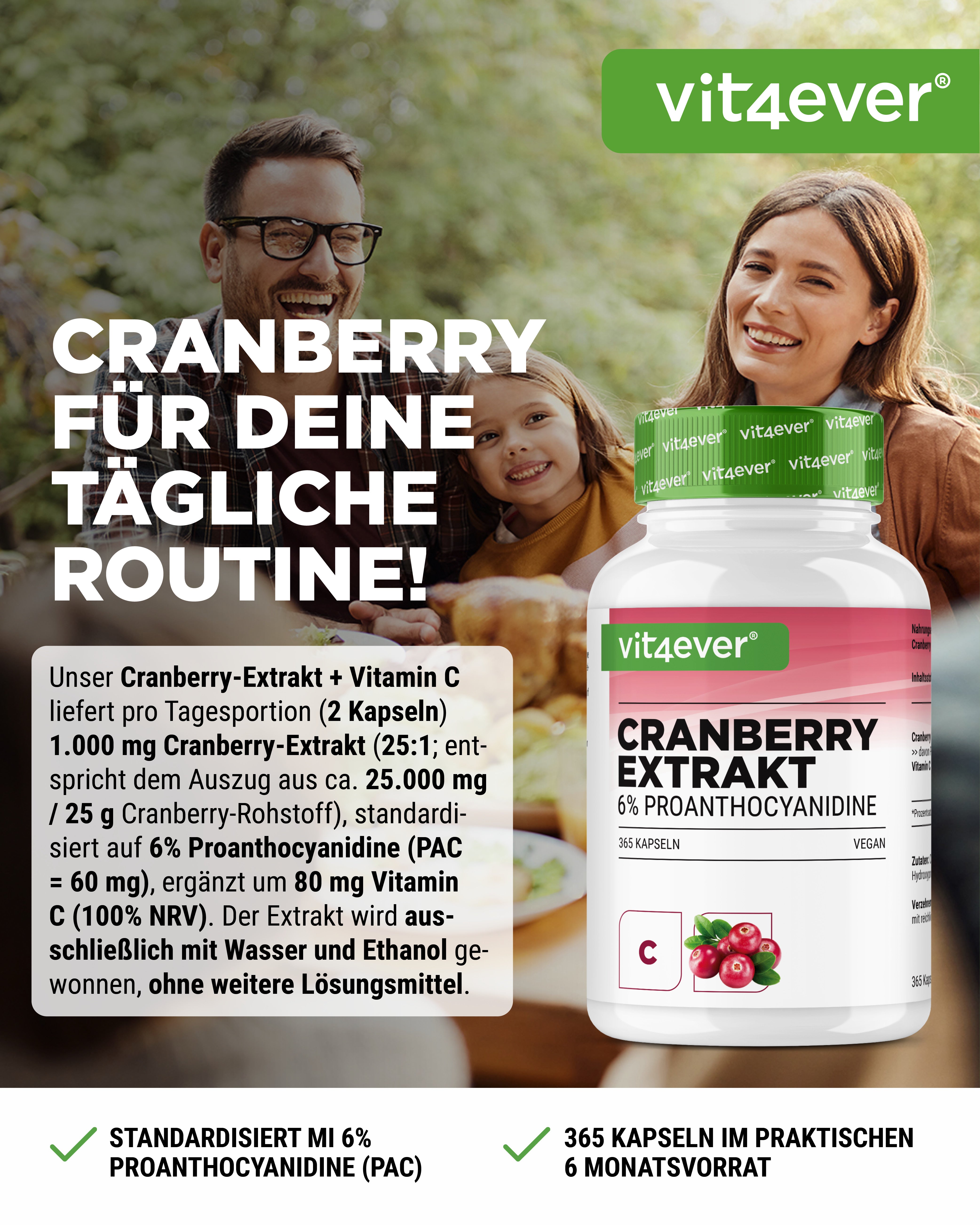 Cranberry mit Vitamin C - 365 Kapseln