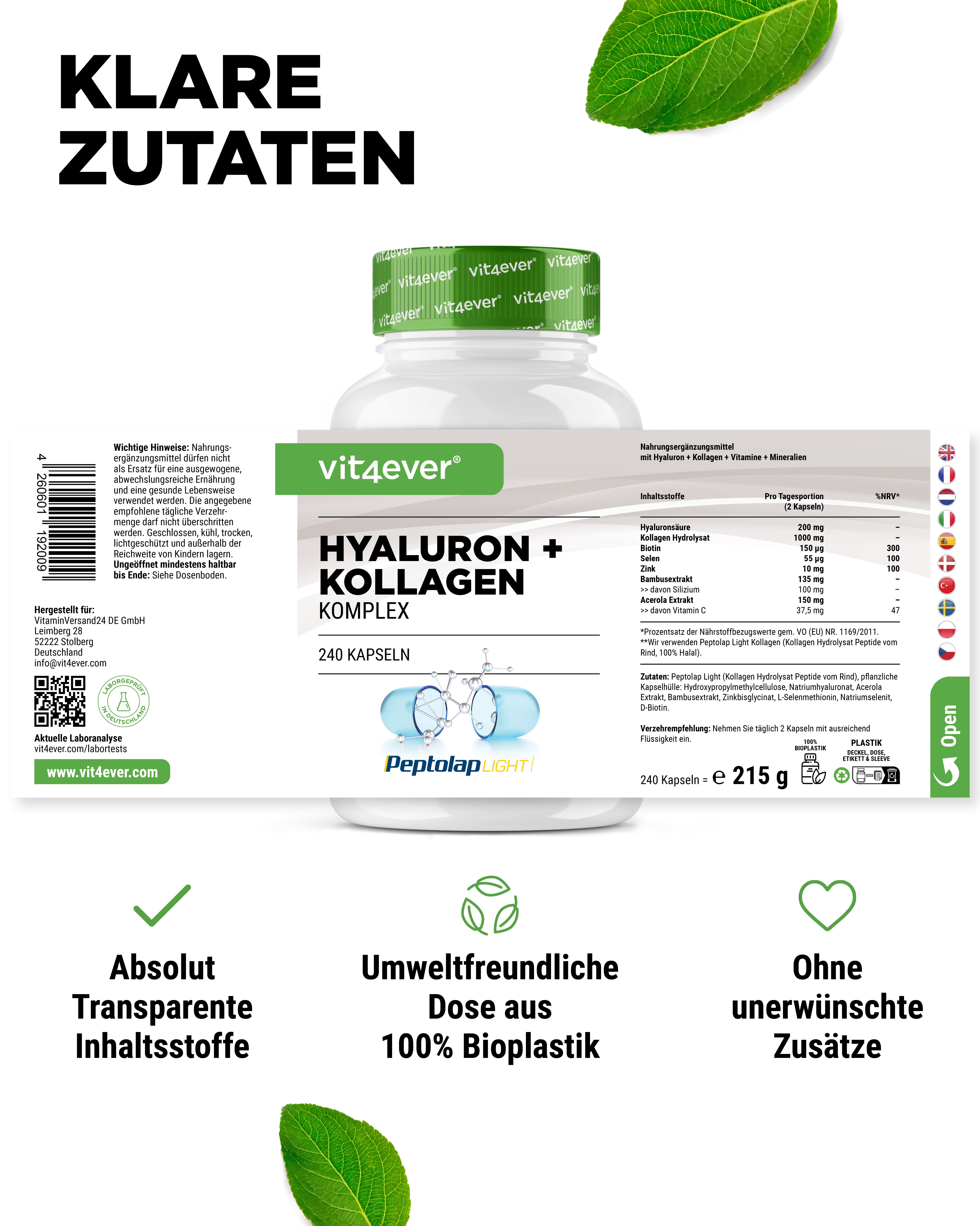 Hyaluronsäure Kollagen Komplex - 240 Kapseln
