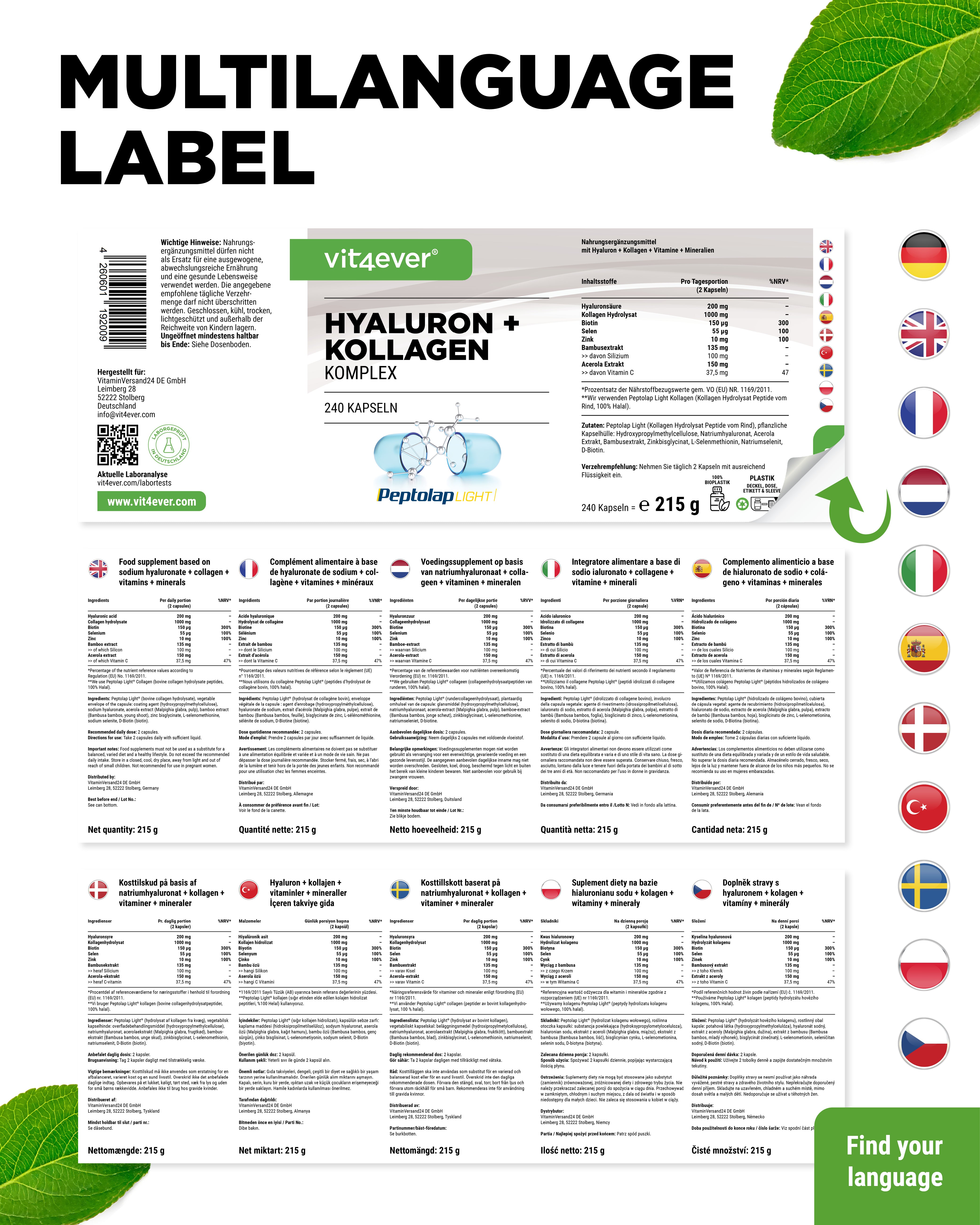 Hyaluronsäure Kollagen Komplex - 240 Kapseln
