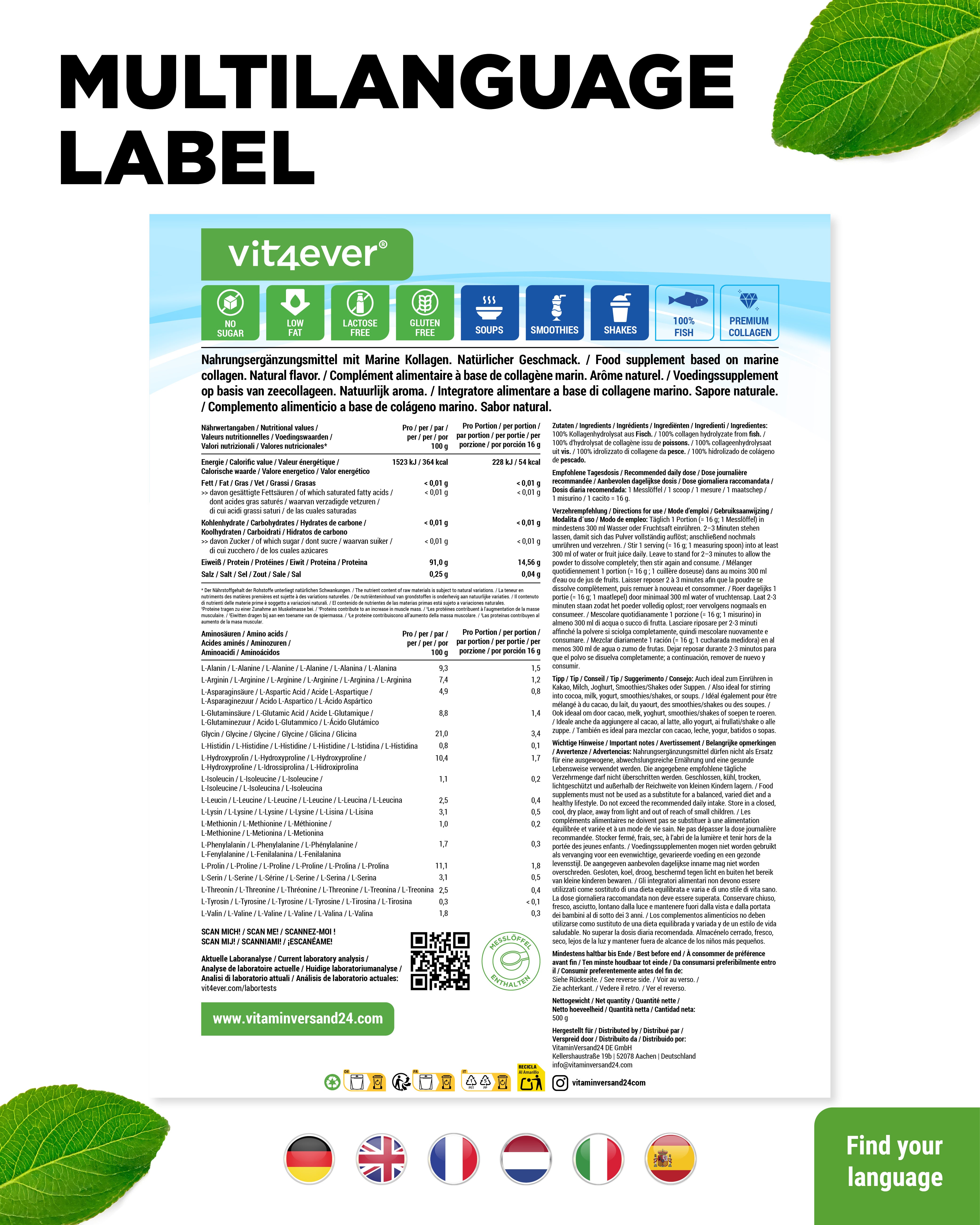 Collagene marino - Collagene di pesce, 500 g