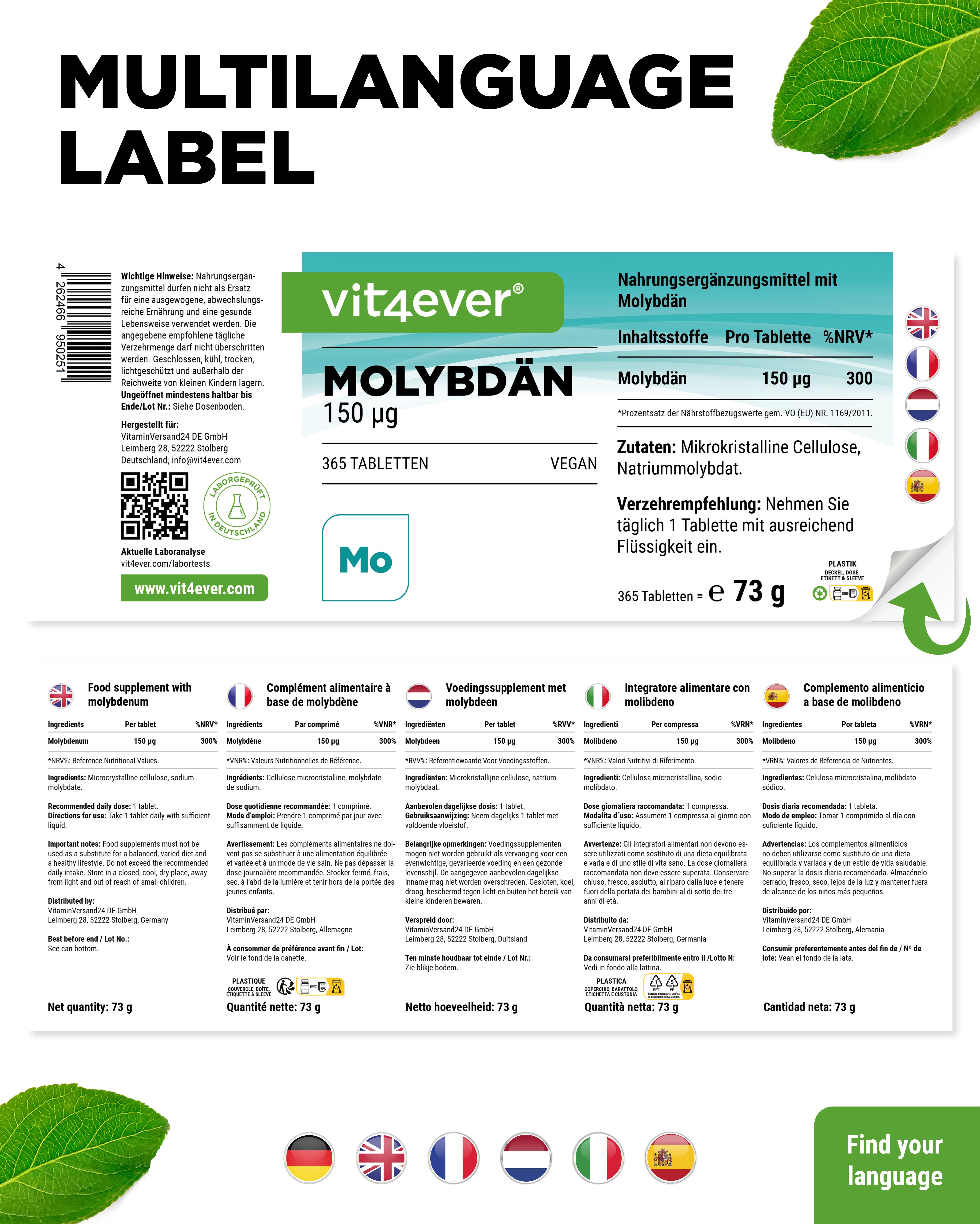 Molybdène - 150 µg - Molybdate de sodium