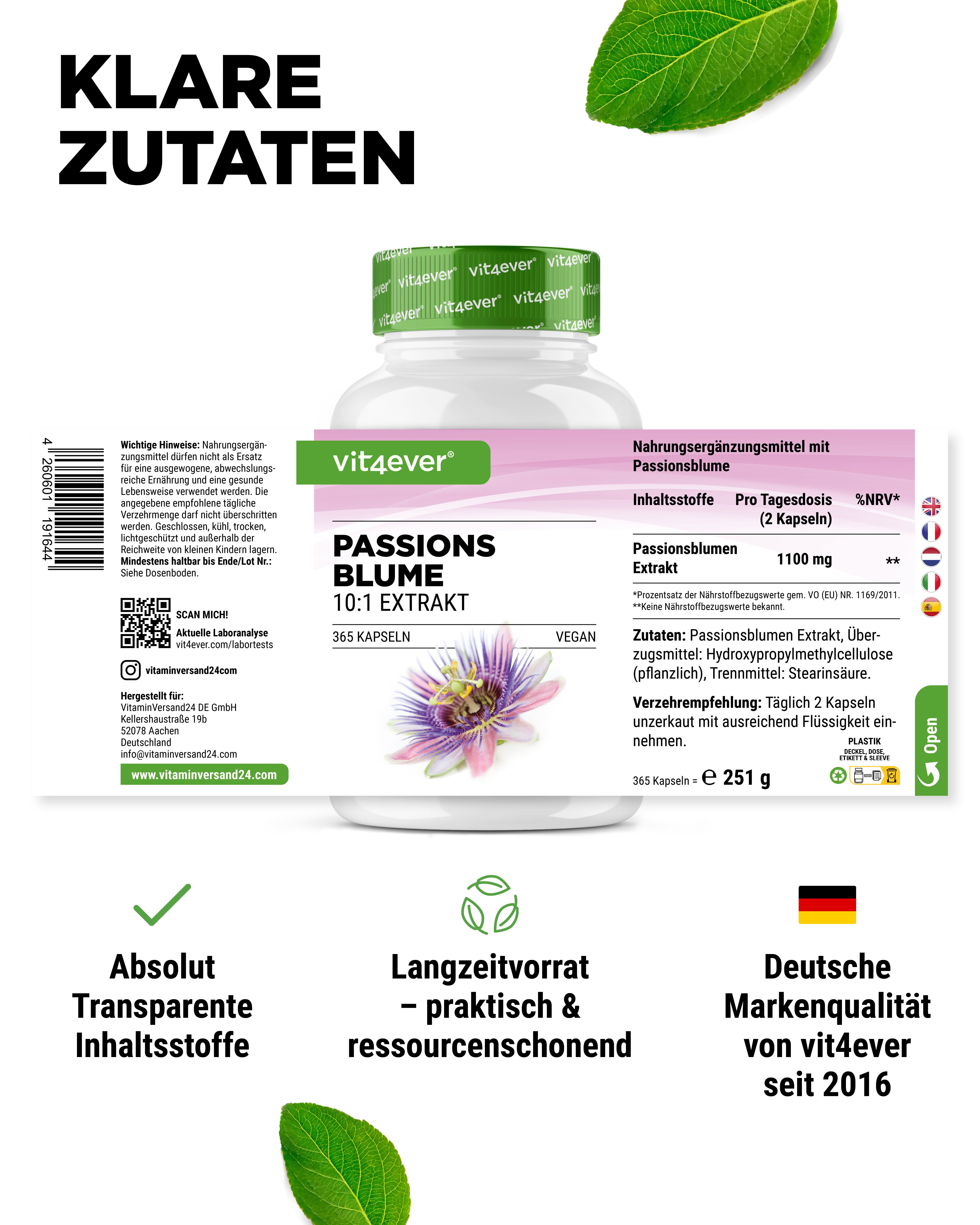 Passionsblume Extrakt - 365 Kapseln