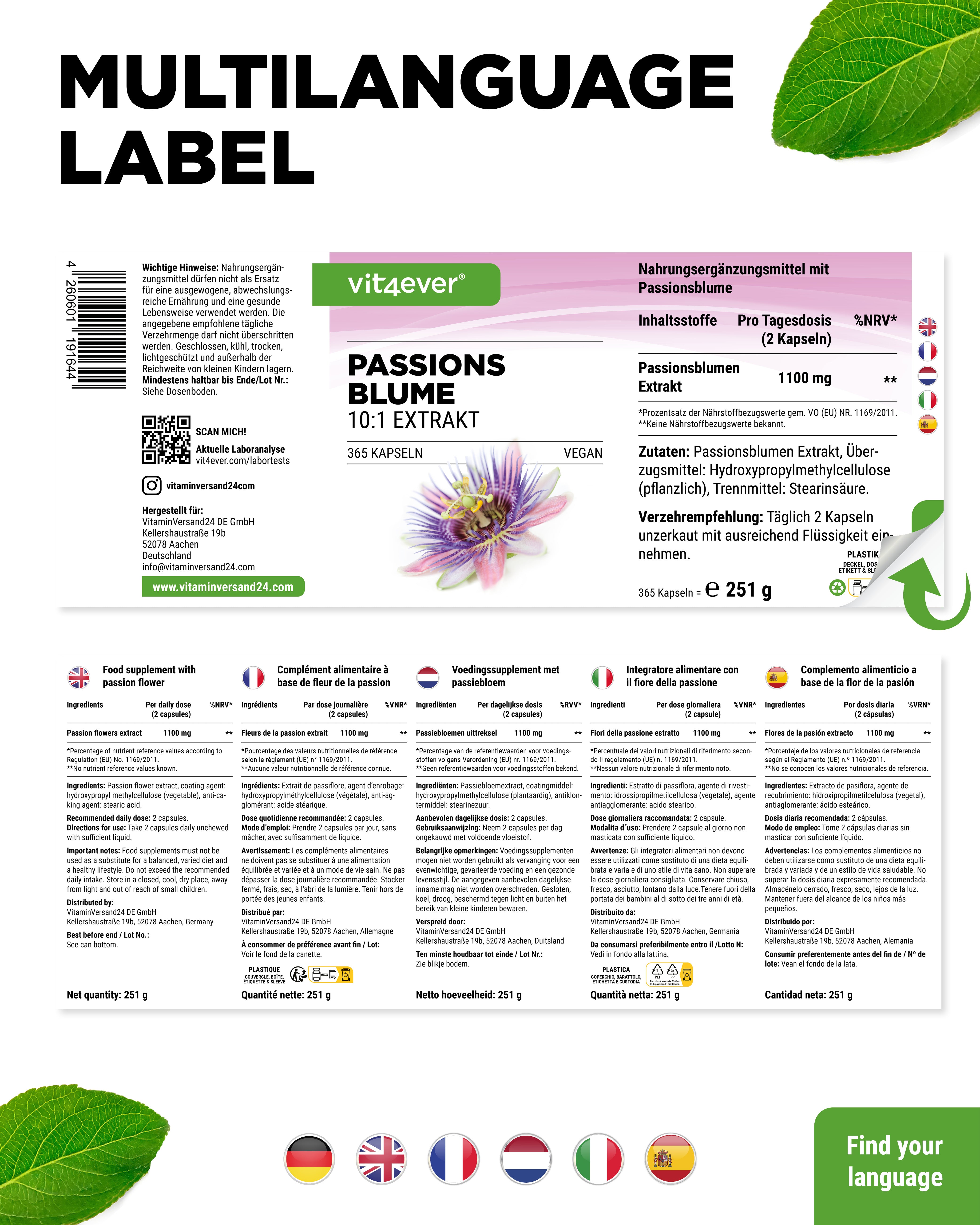 Passionsblume Extrakt - 365 Kapseln