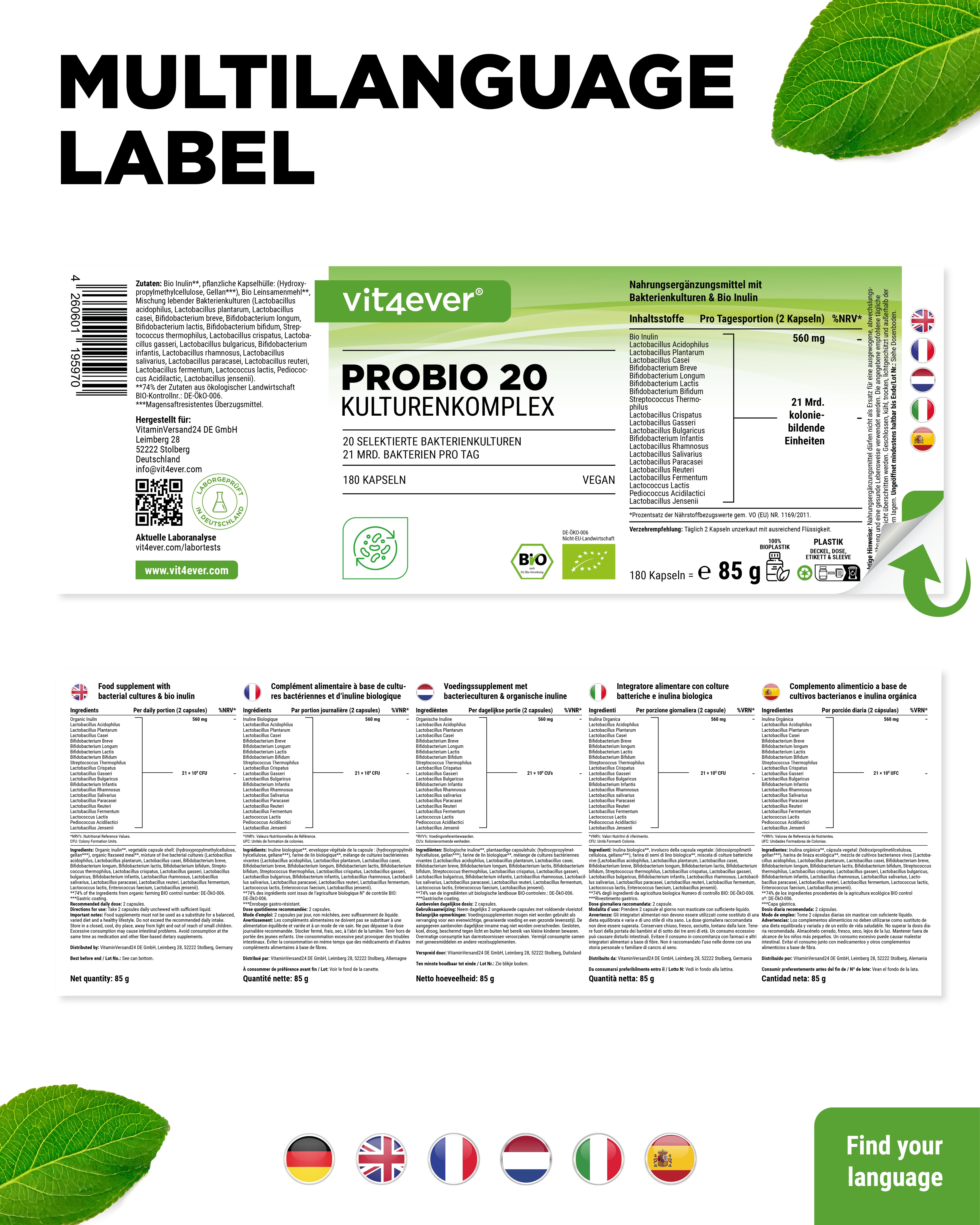 Complexe Probio 20 - 20 souches bactériennes + Inuline